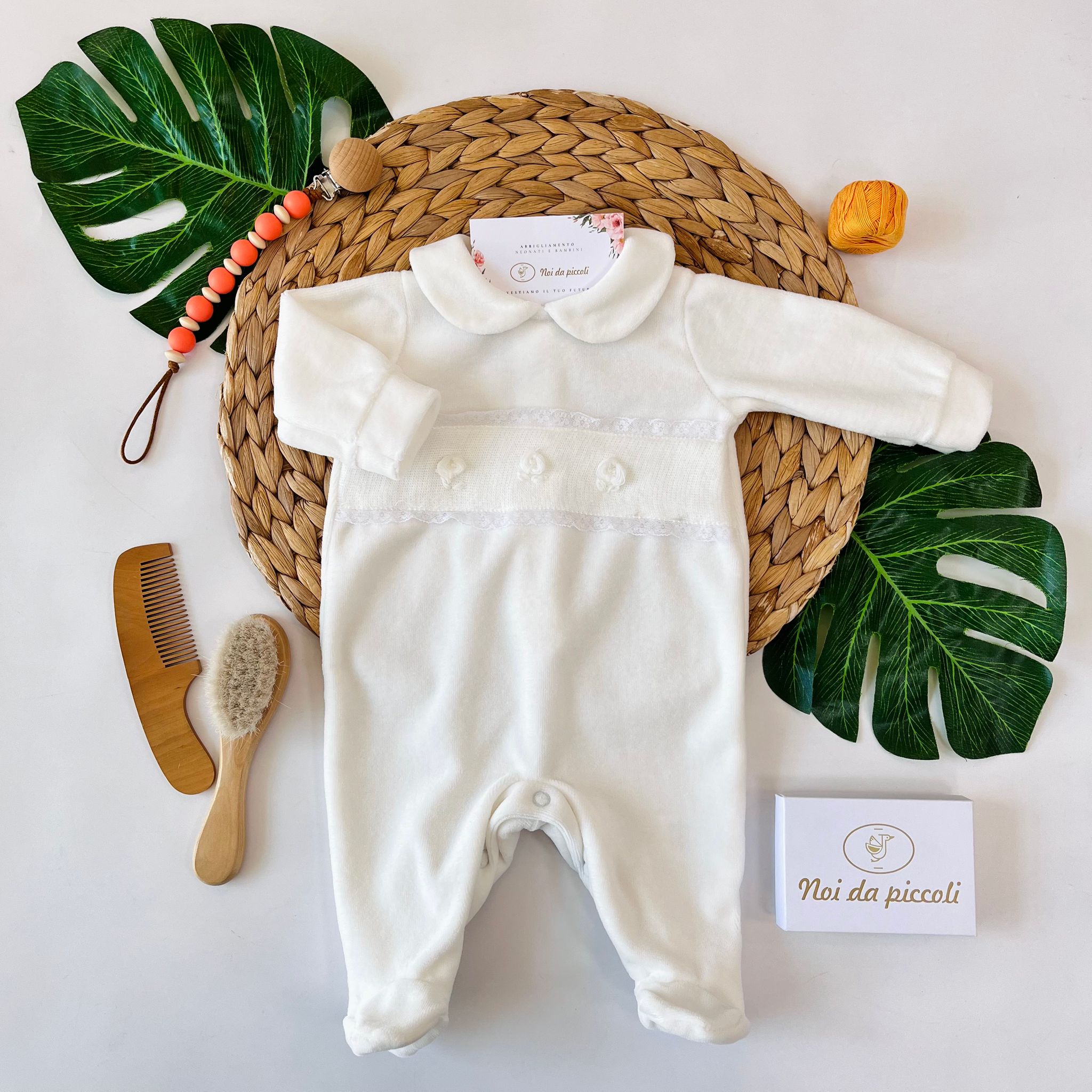 TUTINA CON FASCIA BIANCA E FIORI CINIGLIA PANNA - Noi da piccoli