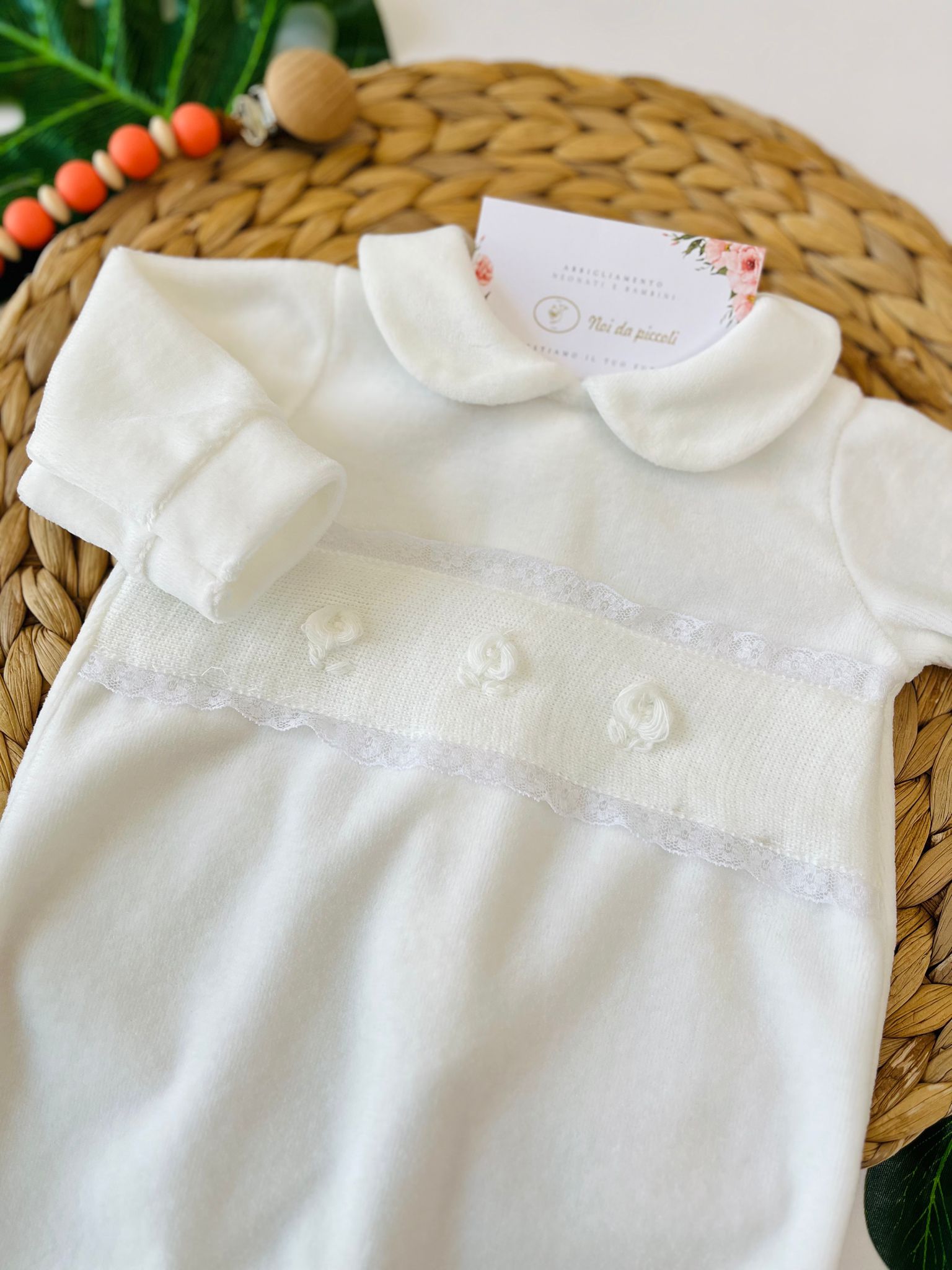 TUTINA CON FASCIA BIANCA E FIORI CINIGLIA PANNA - Noi da piccoli