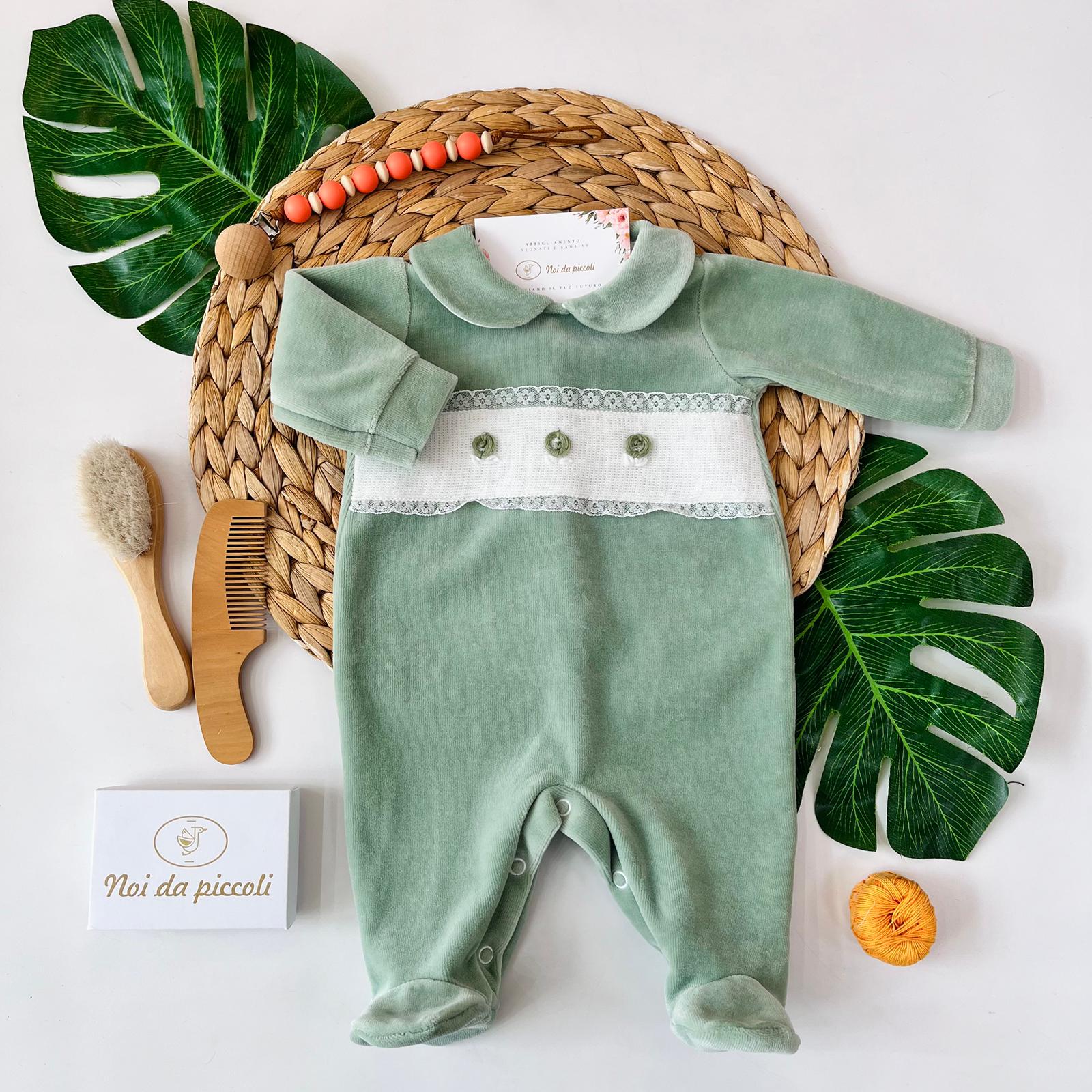 TUTINA CON FASCIA BIANCA E FIORI CINIGLIA SALVIA - Noi da piccoli