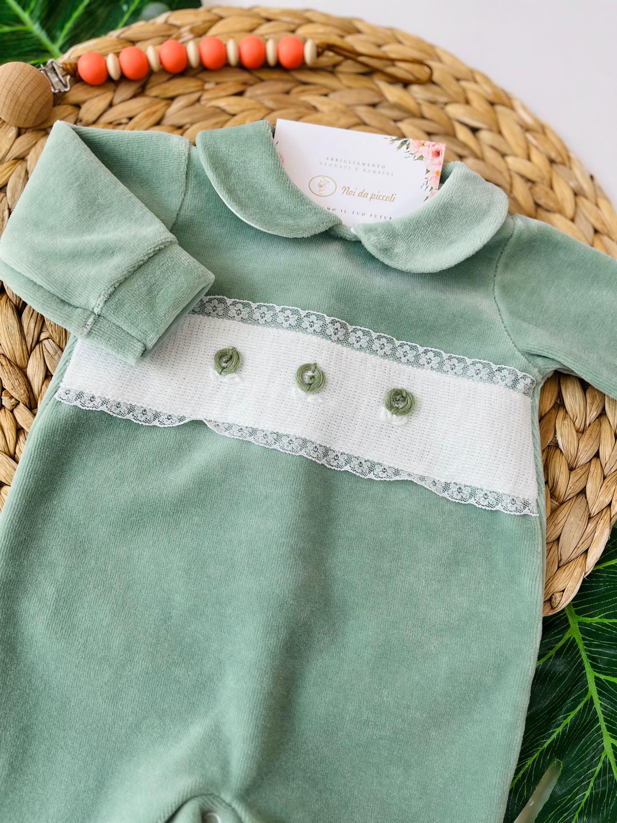 TUTINA CON FASCIA BIANCA E FIORI CINIGLIA SALVIA - Noi da piccoli