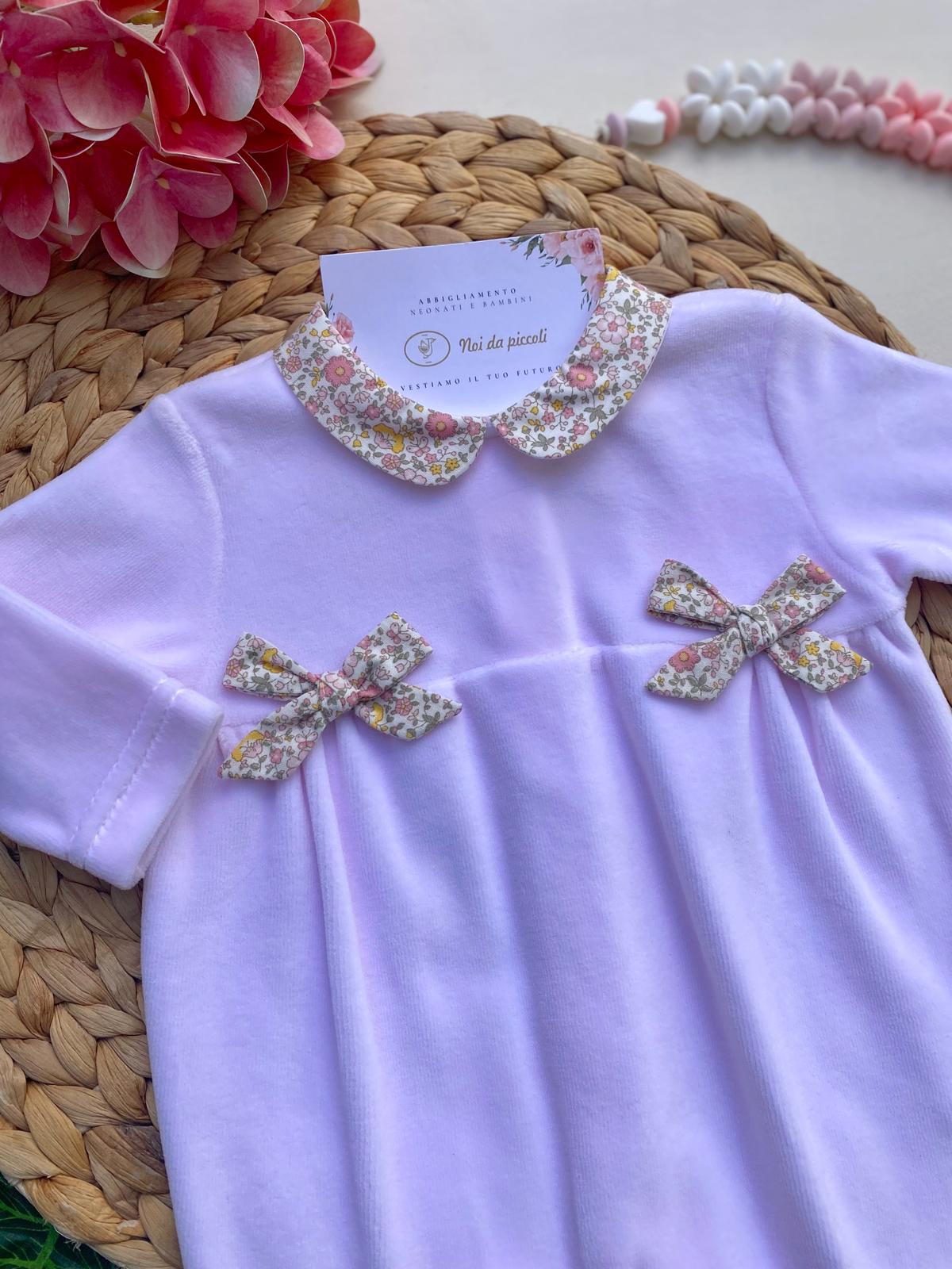 TUTINA CON FIOCCHETTI E COLLETTO FLOREALE CINIGLIA ROSA BABY - Noi da piccoli