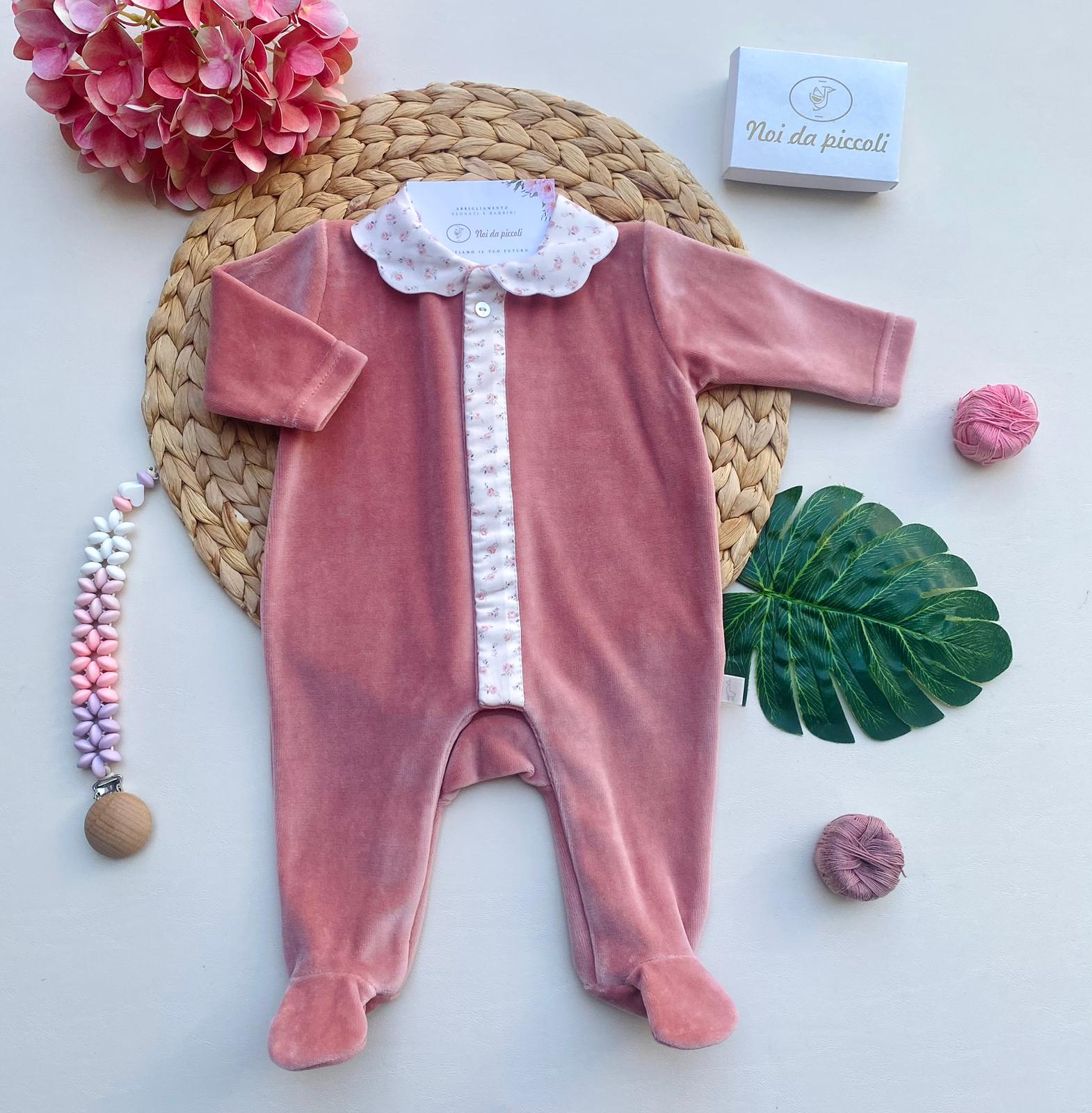 TUTINA CON FIORELLINI CINIGLIA ROSA SCURO - Noi da piccoli