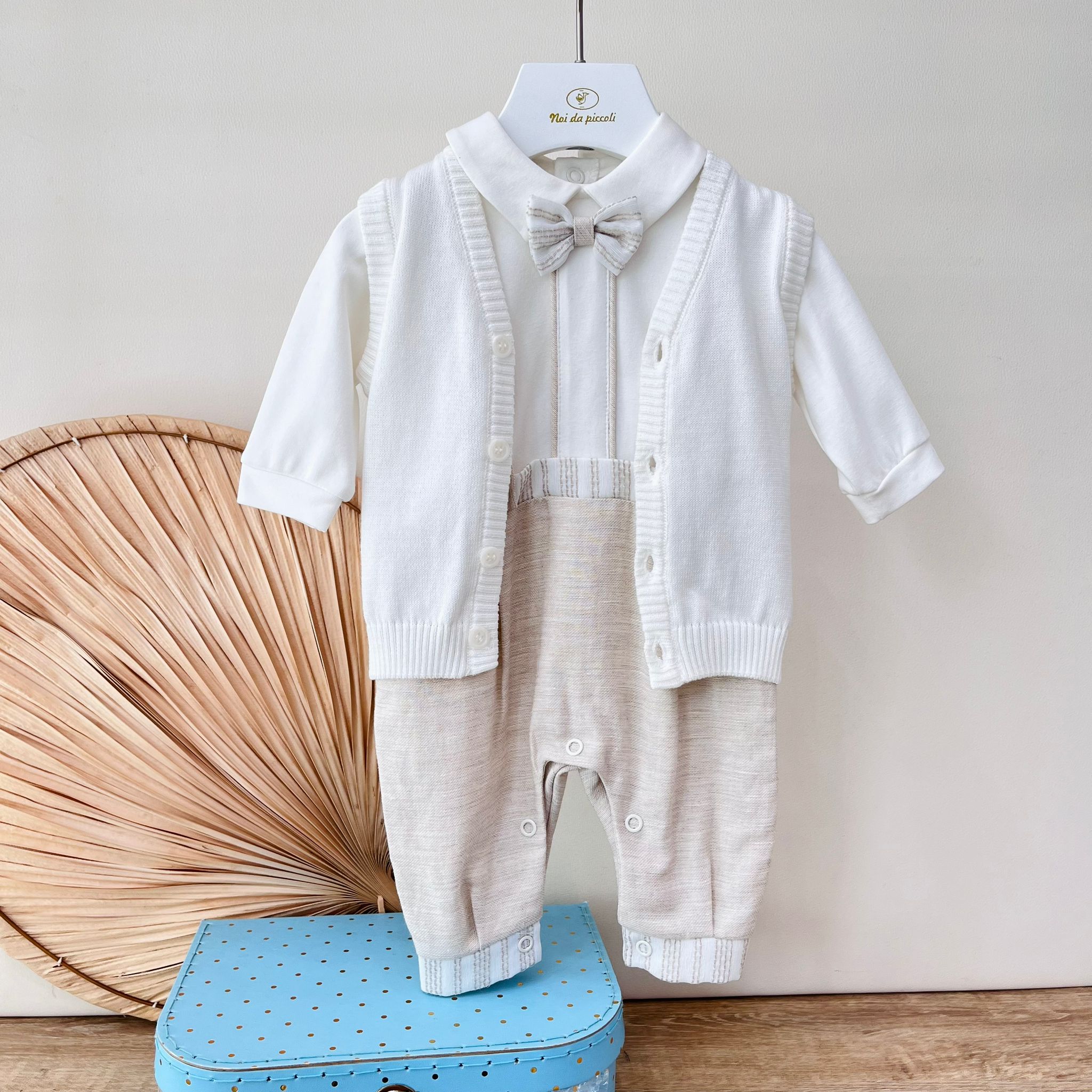 TUTINA CON GILET 100 % COTONE BEIGE - Noi da piccoli