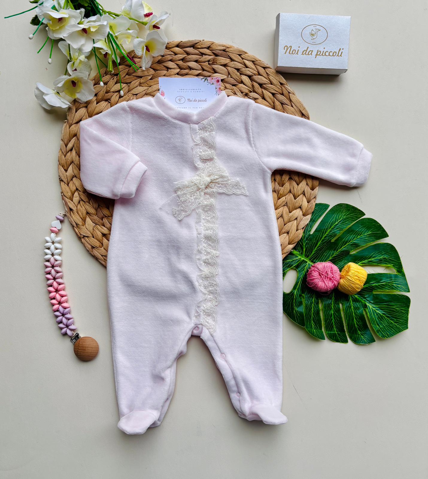 TUTINA CON MERLETTO E FIOCCHETTO CINIGLIA ROSA - Noi da piccoli