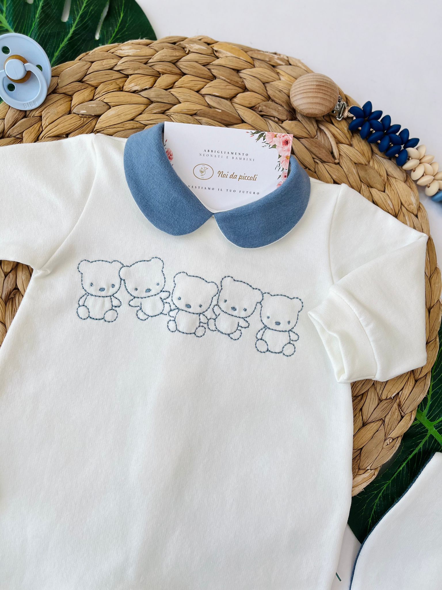 TUTINA CON ORSETTI CENTRALI COTONE CALDO PANNA E AVION - Noi da piccoli