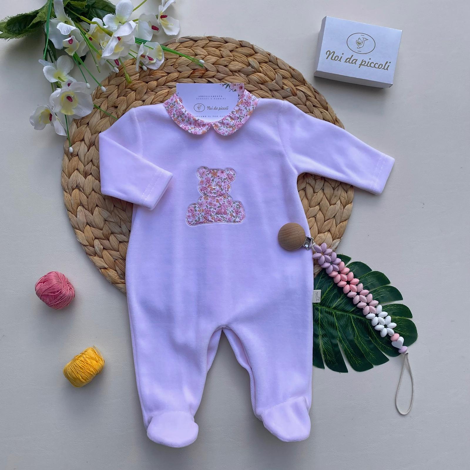 TUTINA CON ORSETTO E COLLETTO A FIORELLINI CINIGLIA ROSA - Noi da piccoli