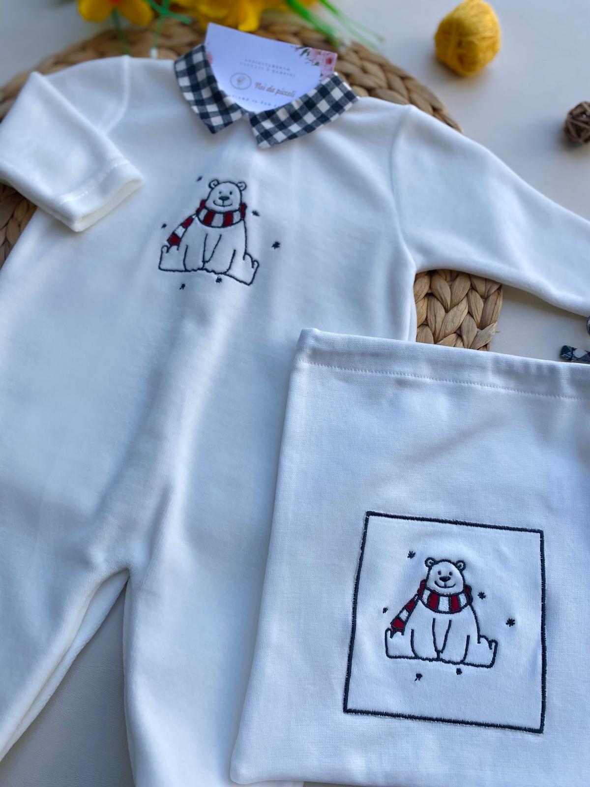 TUTINA CON ORSETTO E COLLETTO A QUADRONI CINIGLIA BIANCO - Noi da piccoli