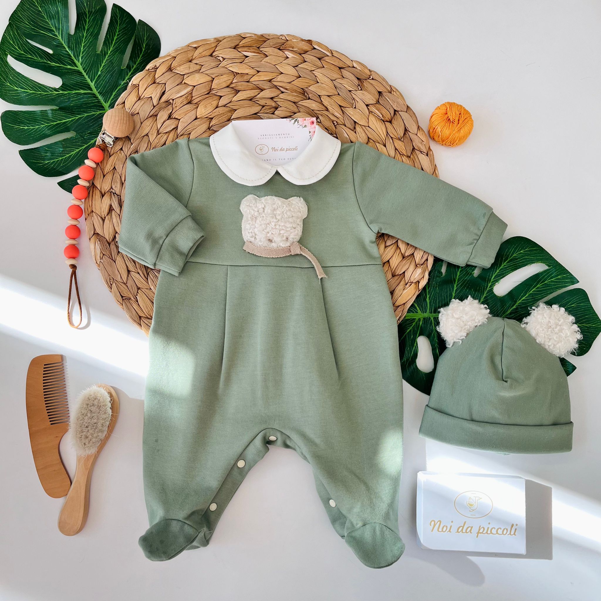 TUTINA CON ORSETTO SHERPA COTONE CALDO VERDE - Noi da piccoli