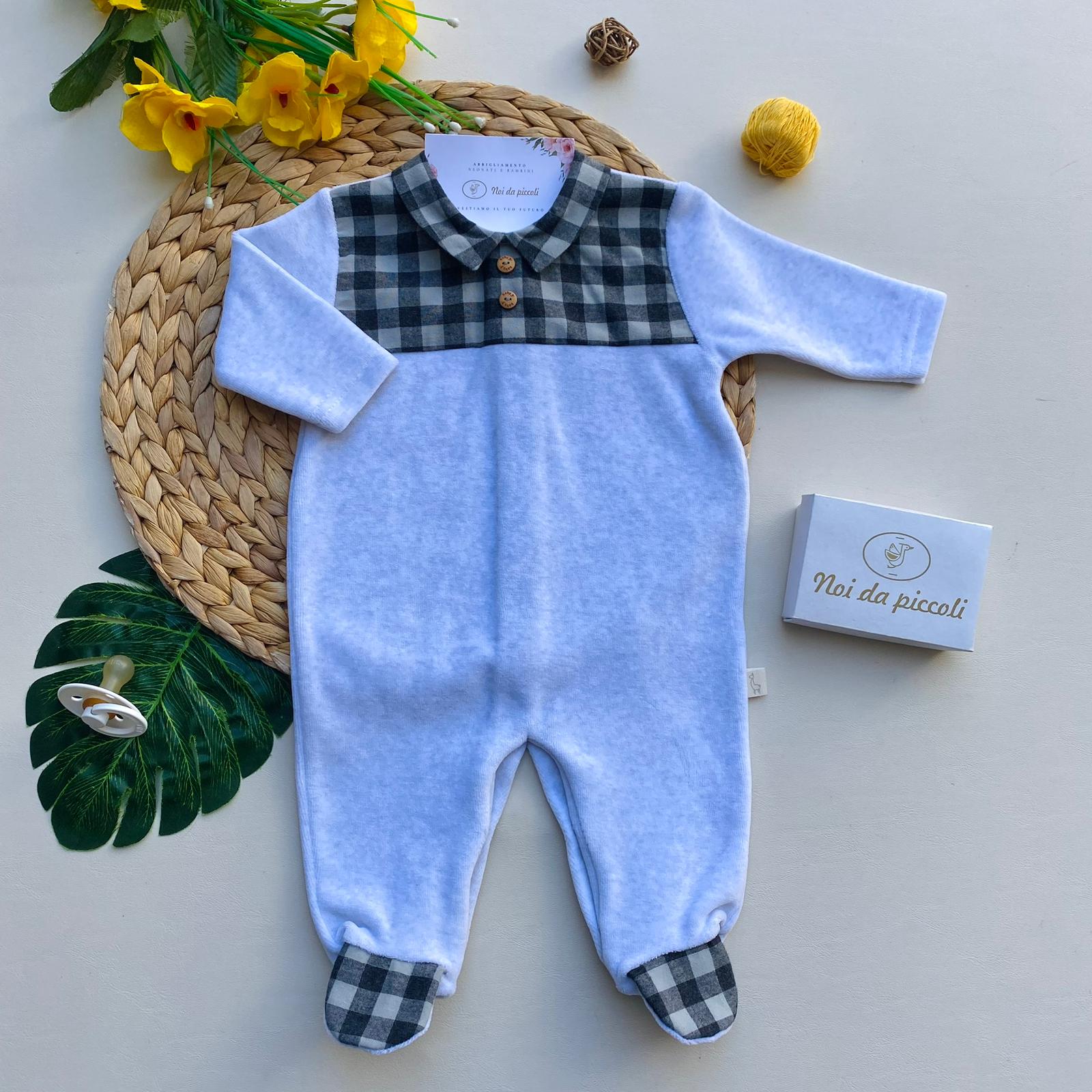 TUTINA CON PARTE SUPERIORE A QUADRONI CINIGLIA GRIGIO GRIS - Noi da piccoli