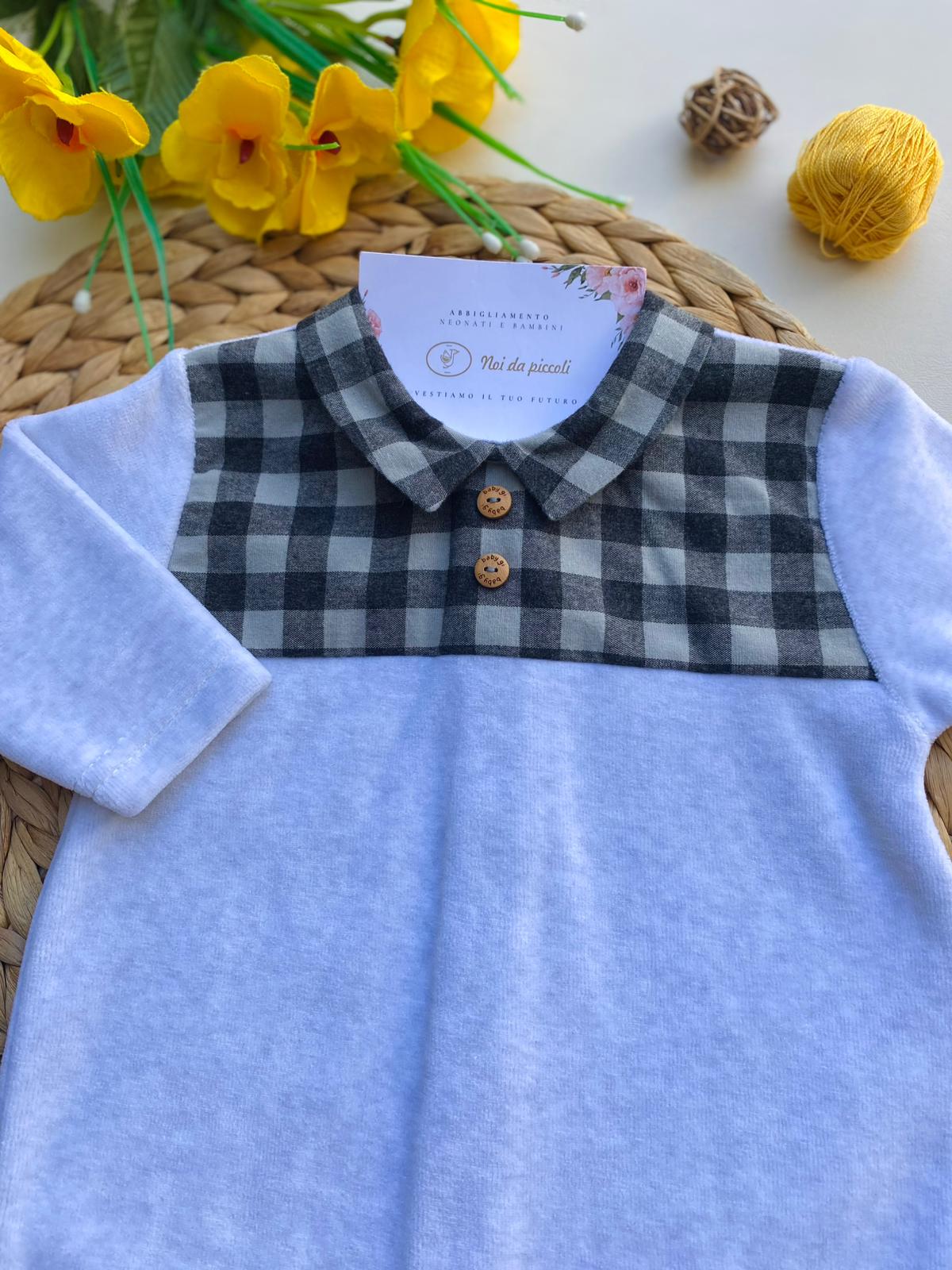 TUTINA CON PARTE SUPERIORE A QUADRONI CINIGLIA GRIGIO GRIS - Noi da piccoli