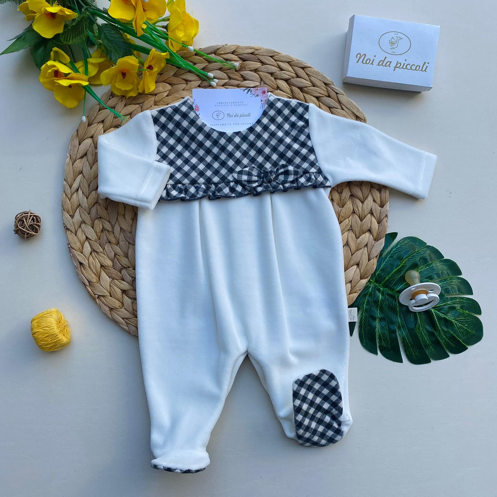 TUTINA CON PARTE SUPERIORE E FIOCCHETTO A QUADRONI CINIGLIA BIANCO - Noi da piccoli