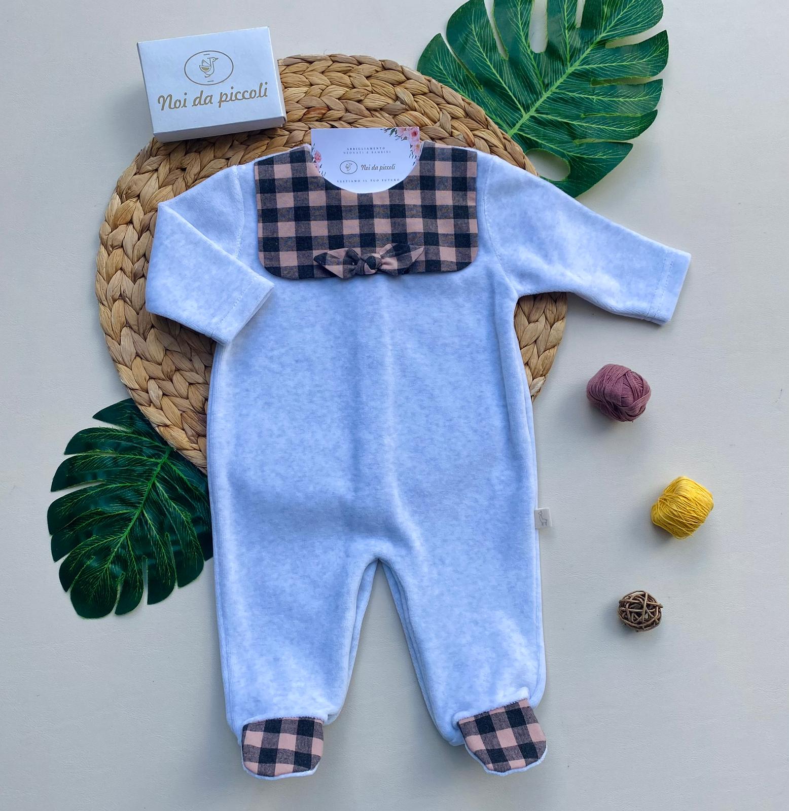 TUTINA CON PARTE SUPERIORE E FIOCCHETTO A QUADRONI CINIGLIA GRIGIO GRIS - Noi da piccoli