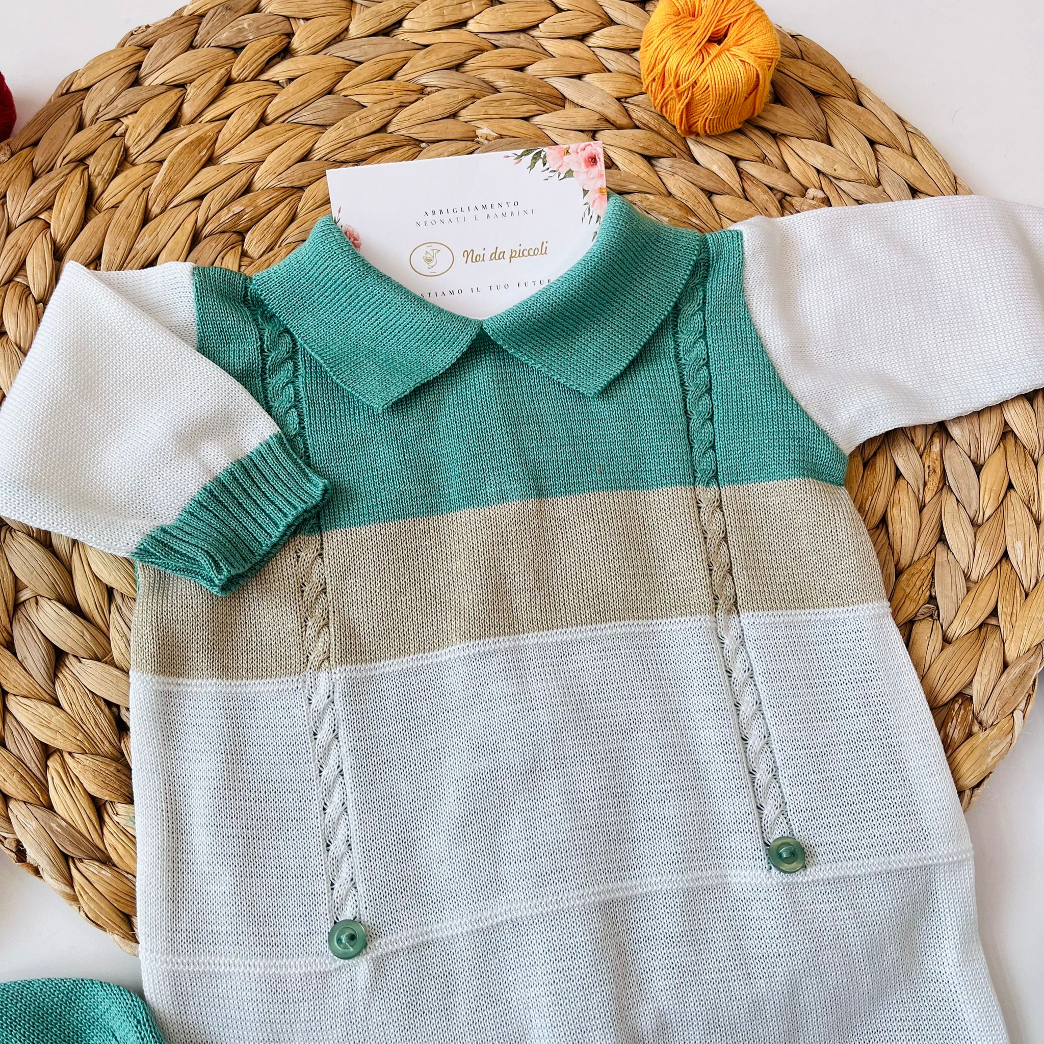 TUTINA CON PARURE 100 % COTONE BIANCO VERDE - Noi da piccoli