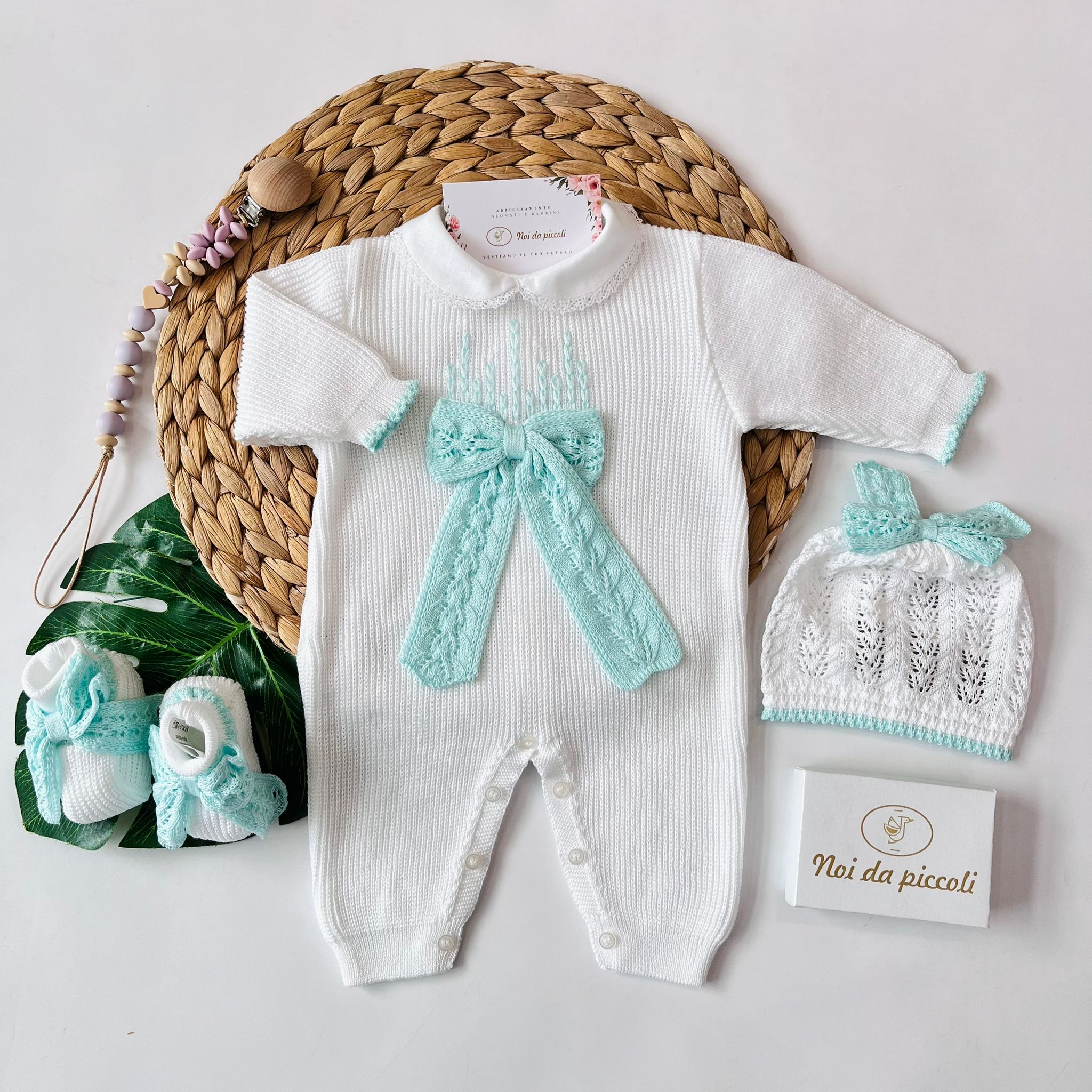 TUTINA CON PARURE 100% FILO DI COTONE ACQUA MARINA - Noi da piccoli