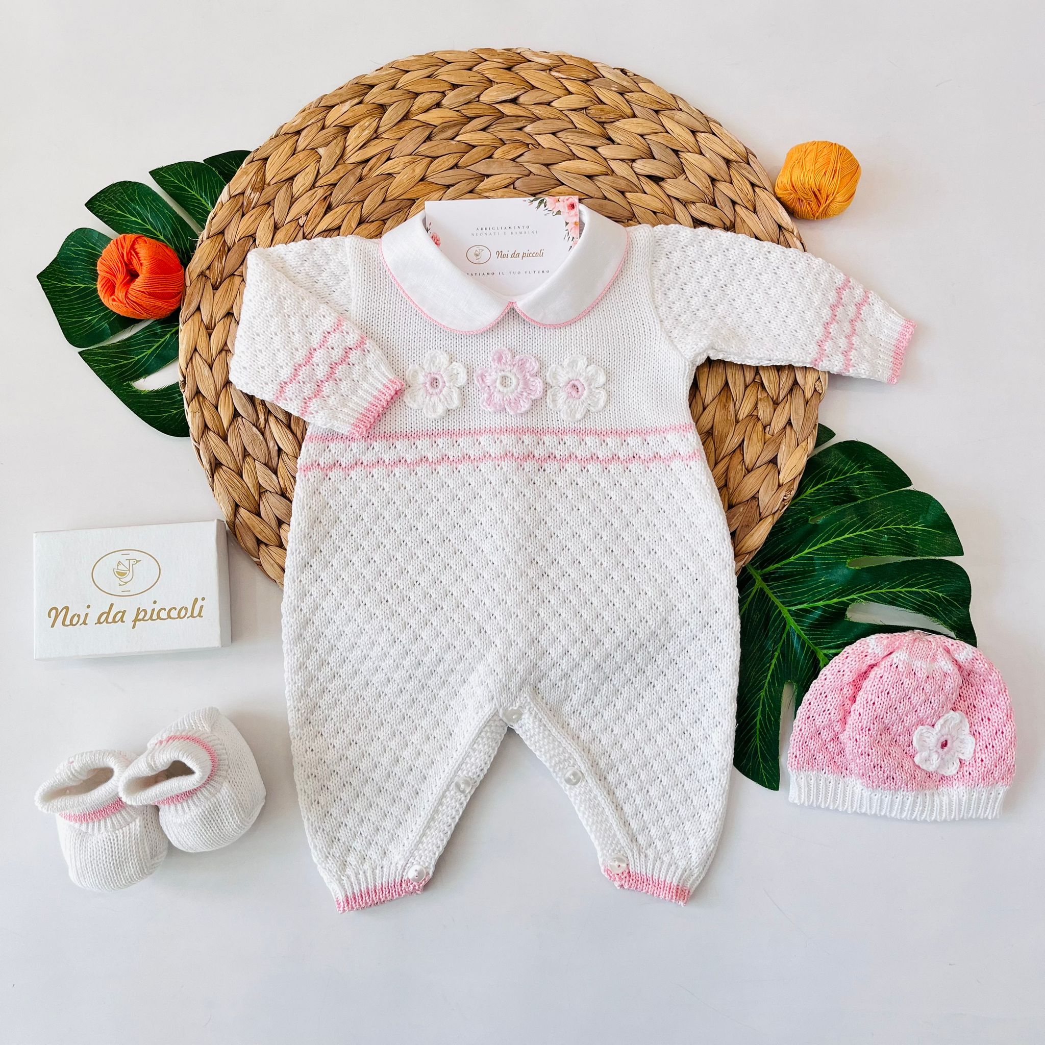 TUTINA CON PARURE 100% FILO DI COTONE BIANCO - Noi da piccoli