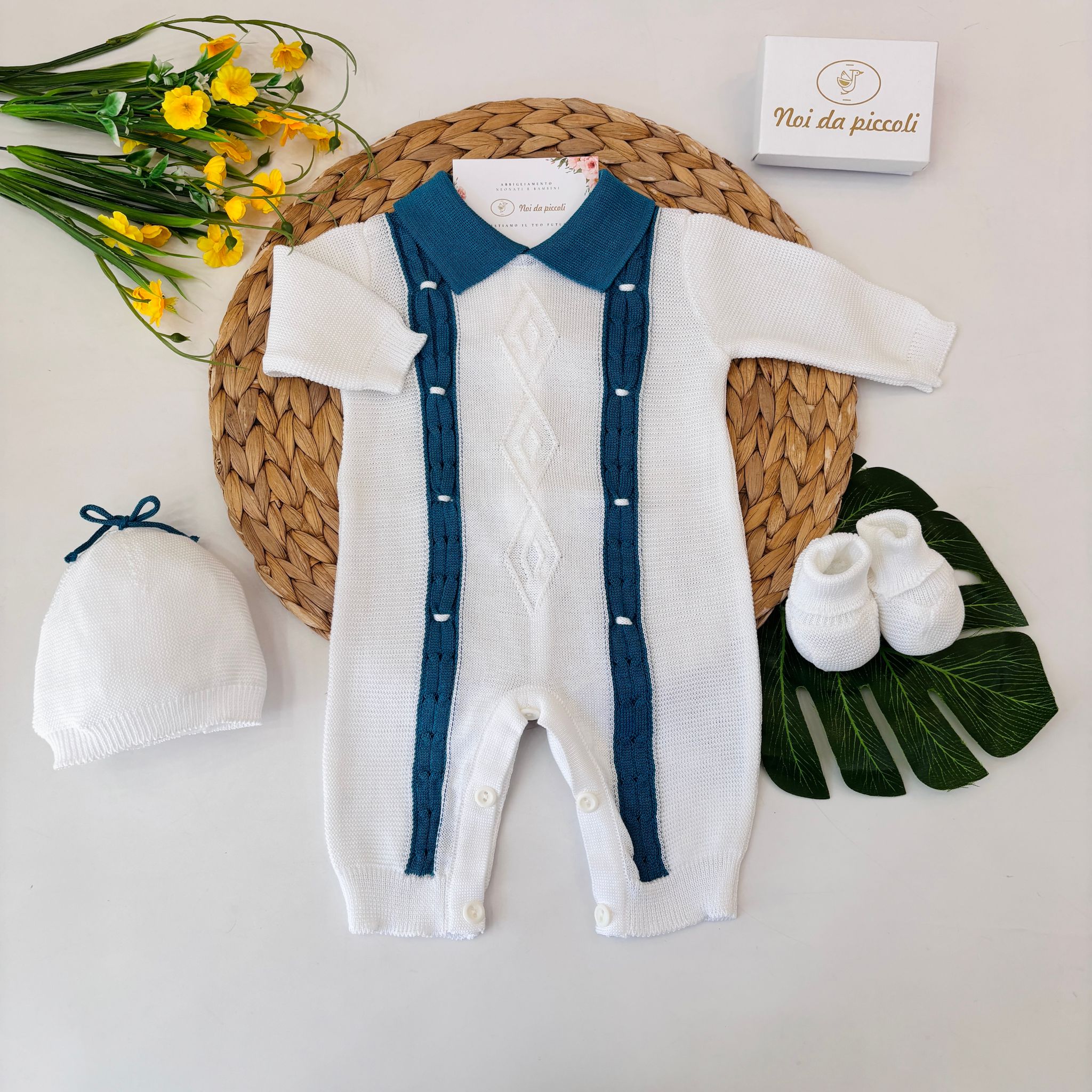 TUTINA CON PARURE 100% FILO DI COTONE BIANCO - Noi da piccoli