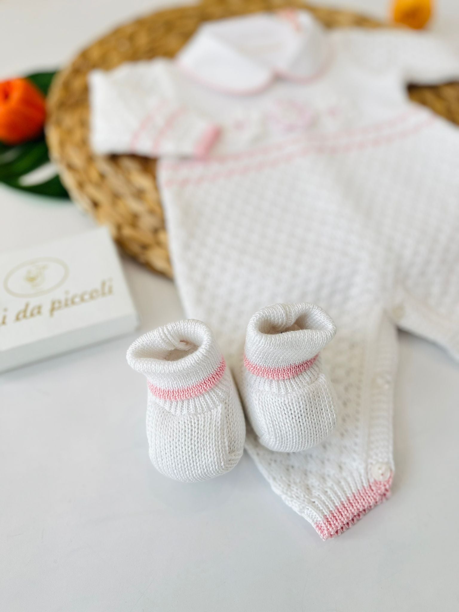 TUTINA CON PARURE 100% FILO DI COTONE BIANCO - Noi da piccoli