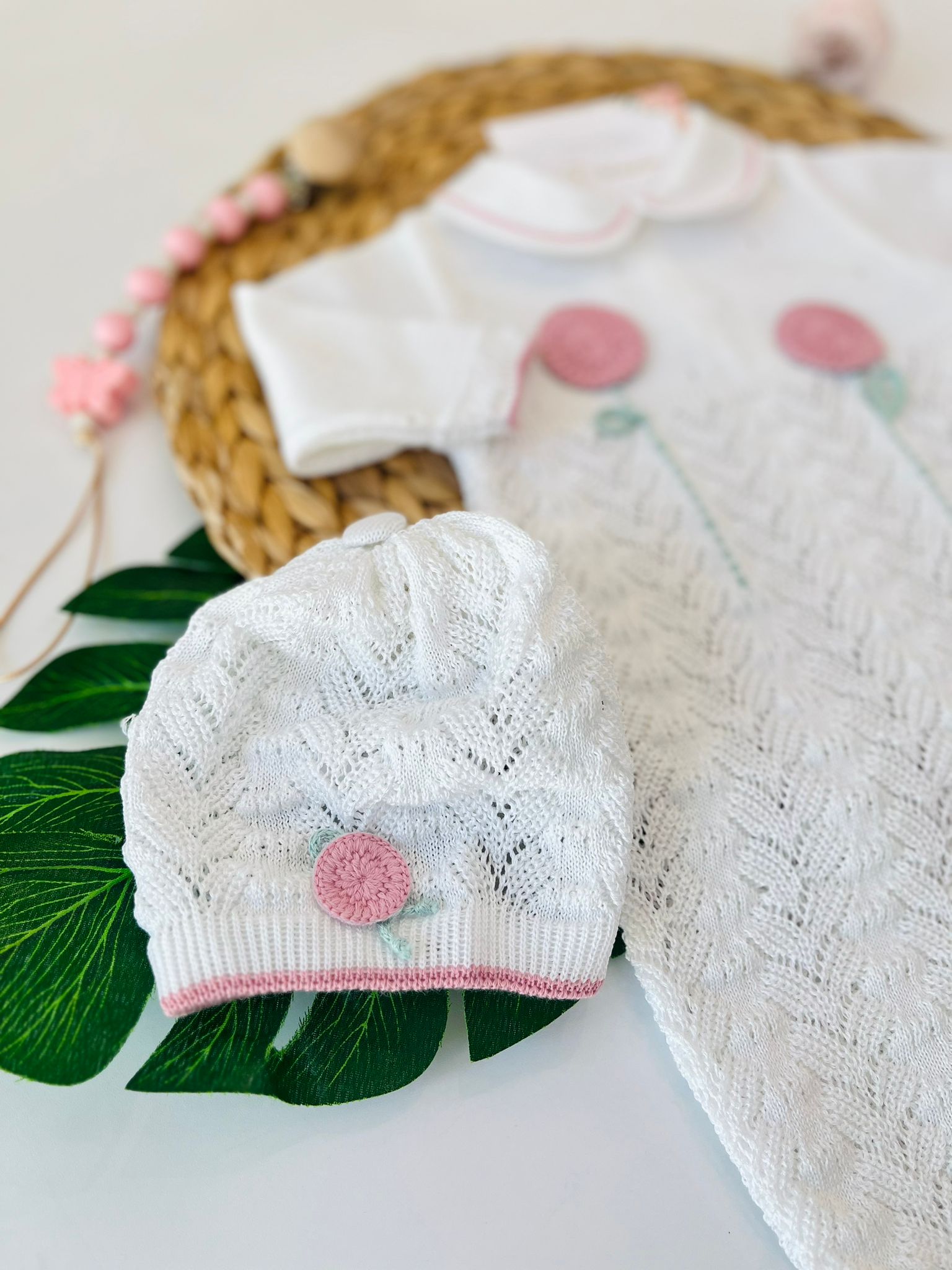 TUTINA CON PARURE 100% FILO DI COTONE BIANCO MELOGRANO - Noi da piccoli