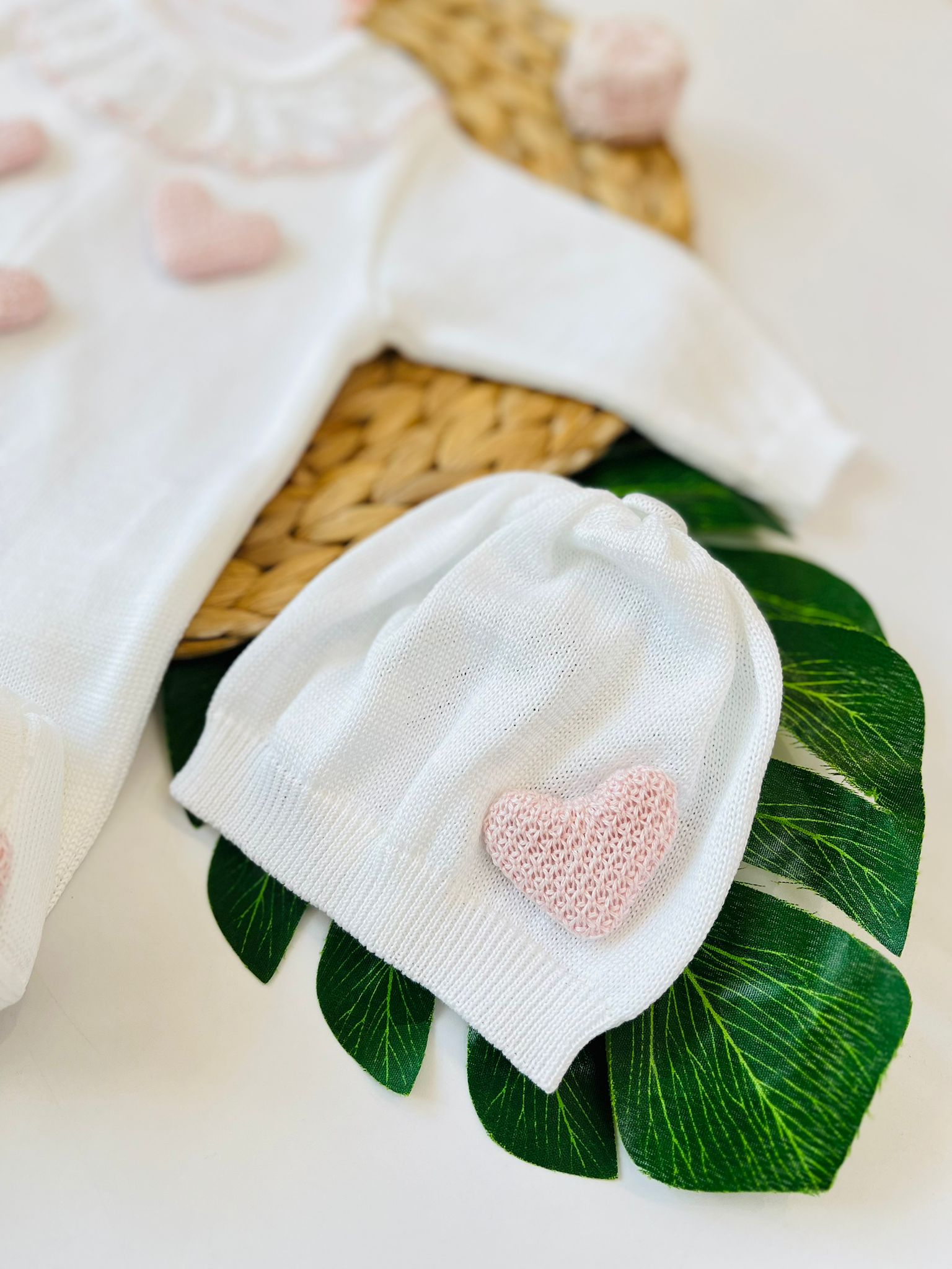 TUTINA CON PARURE 100% FILO DI COTONE BIANCO ROSA CIPRIA - Noi da piccoli