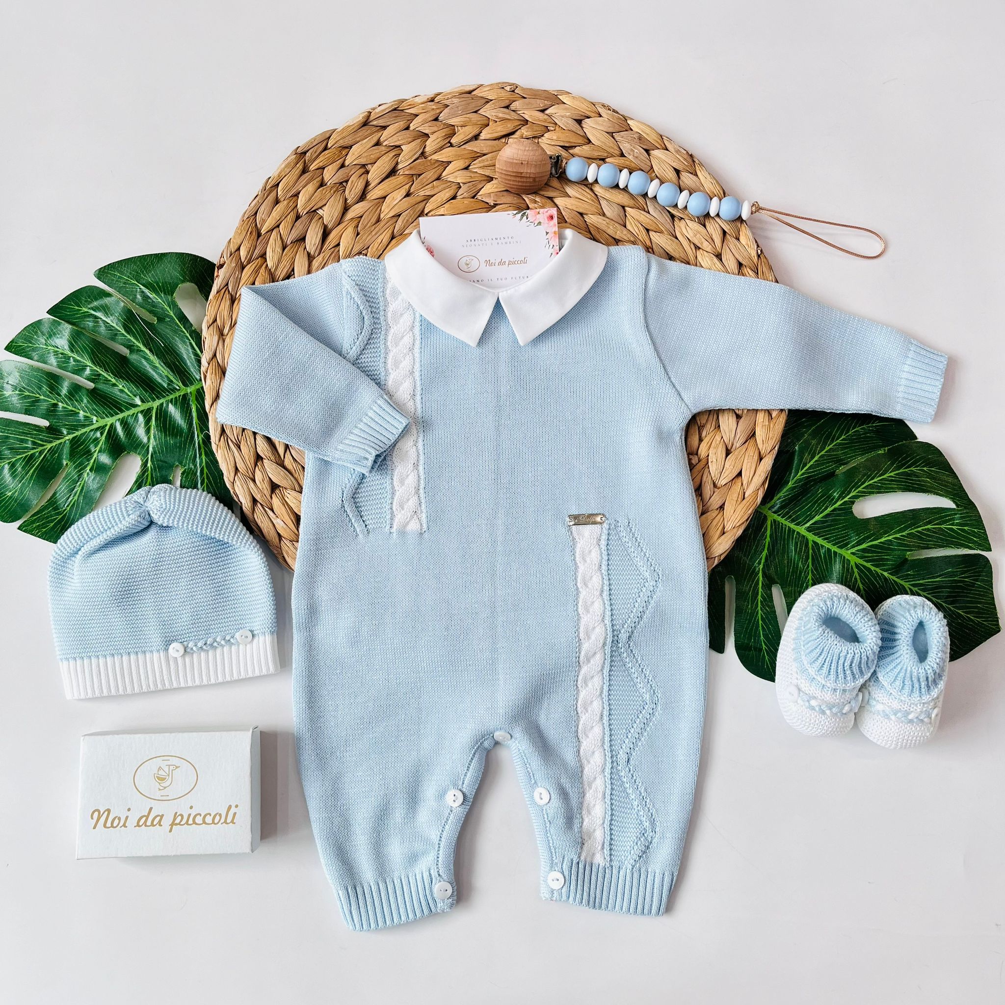 TUTINA CON PARURE 100% FILO DI COTONE CIELO - Noi da piccoli