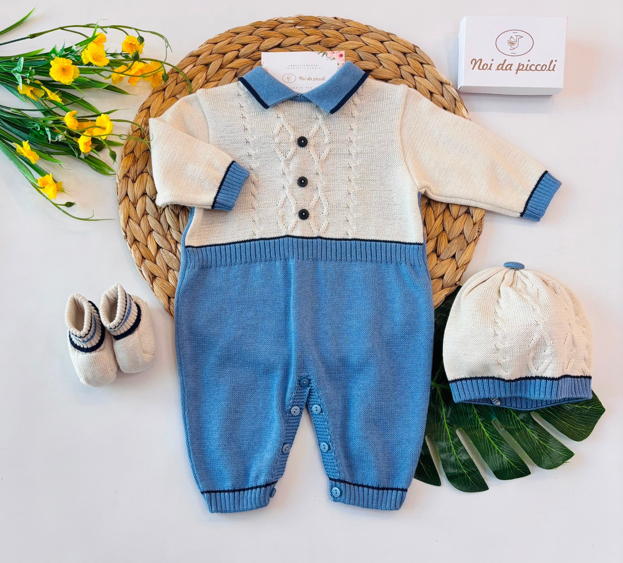 TUTINA CON PARURE 100% FILO DI COTONE CIELO - Noi da piccoli