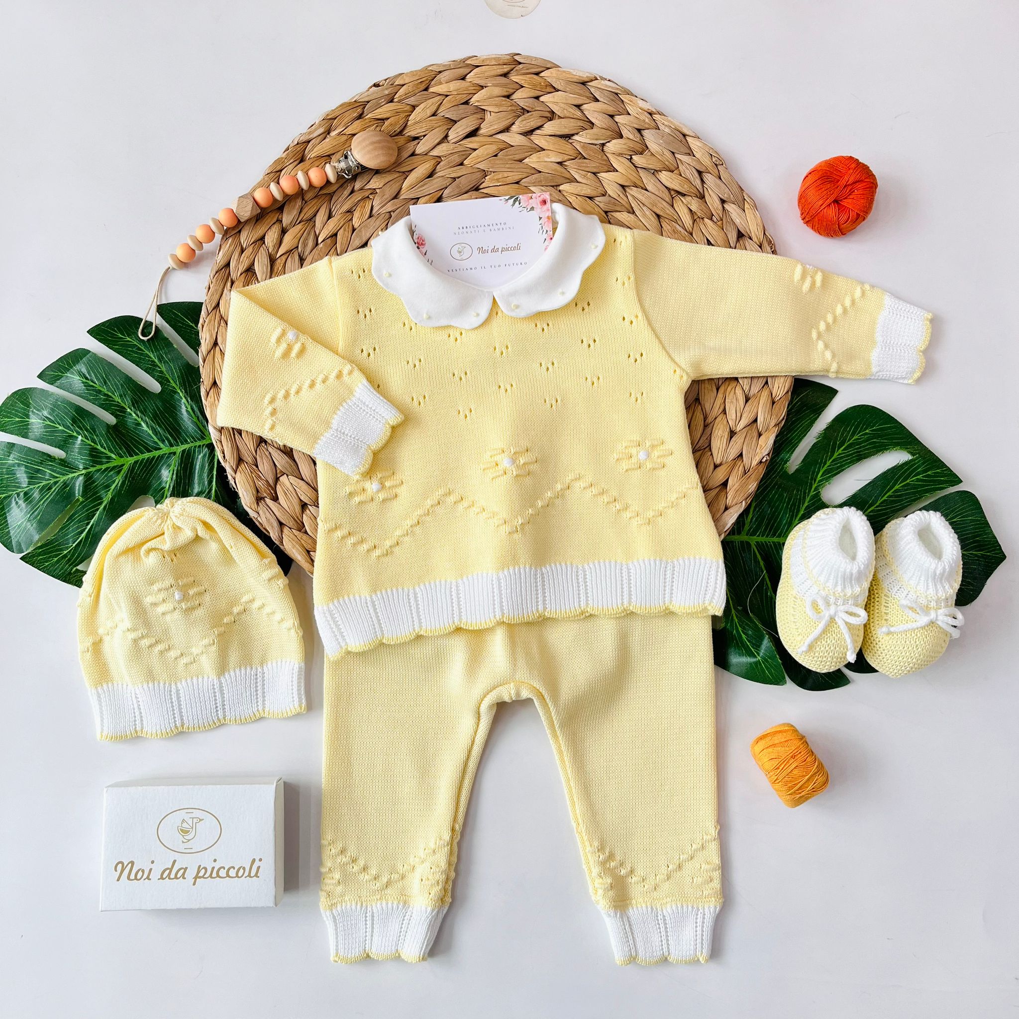 TUTINA CON PARURE 100% FILO DI COTONE GIALLO - Noi da piccoli