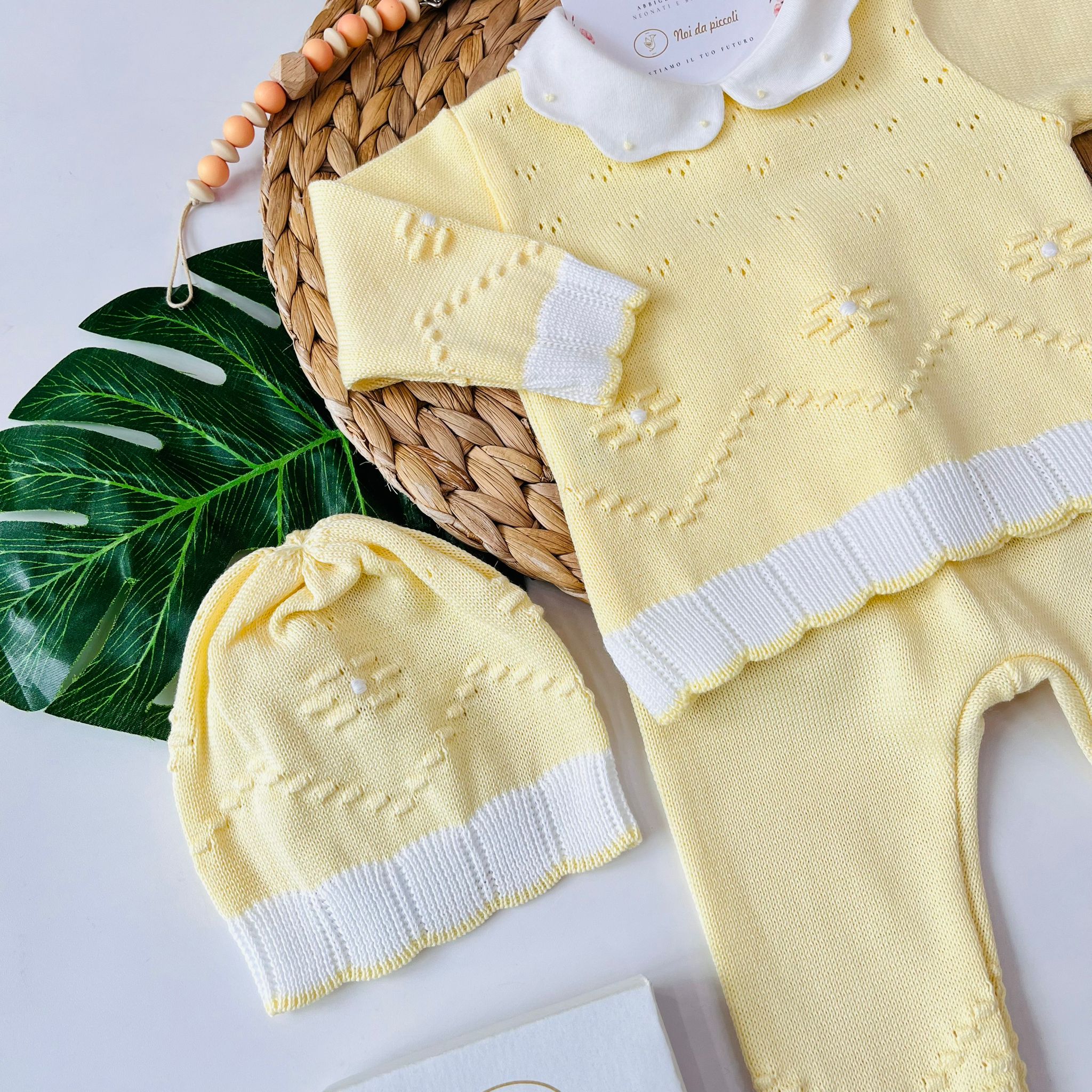 TUTINA CON PARURE 100% FILO DI COTONE GIALLO - Noi da piccoli