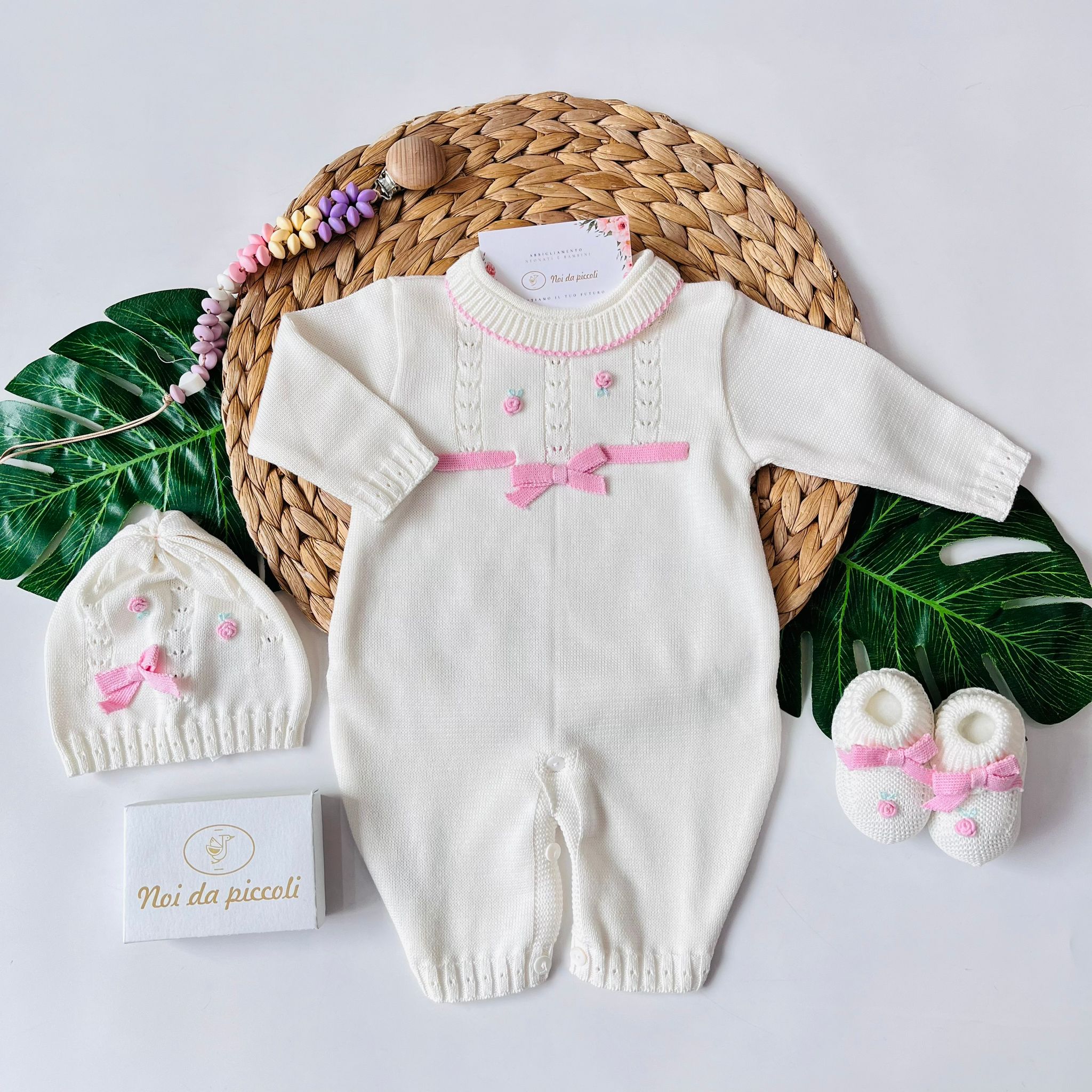 TUTINA CON PARURE 100% FILO DI COTONE PANNA - Noi da piccoli