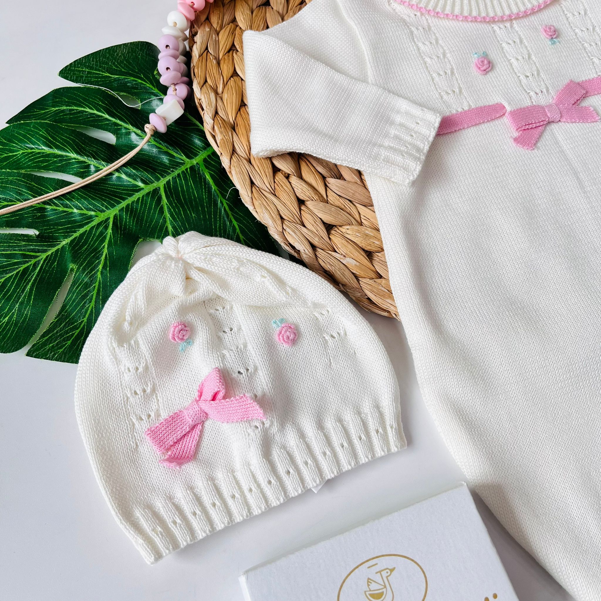 TUTINA CON PARURE 100% FILO DI COTONE PANNA - Noi da piccoli