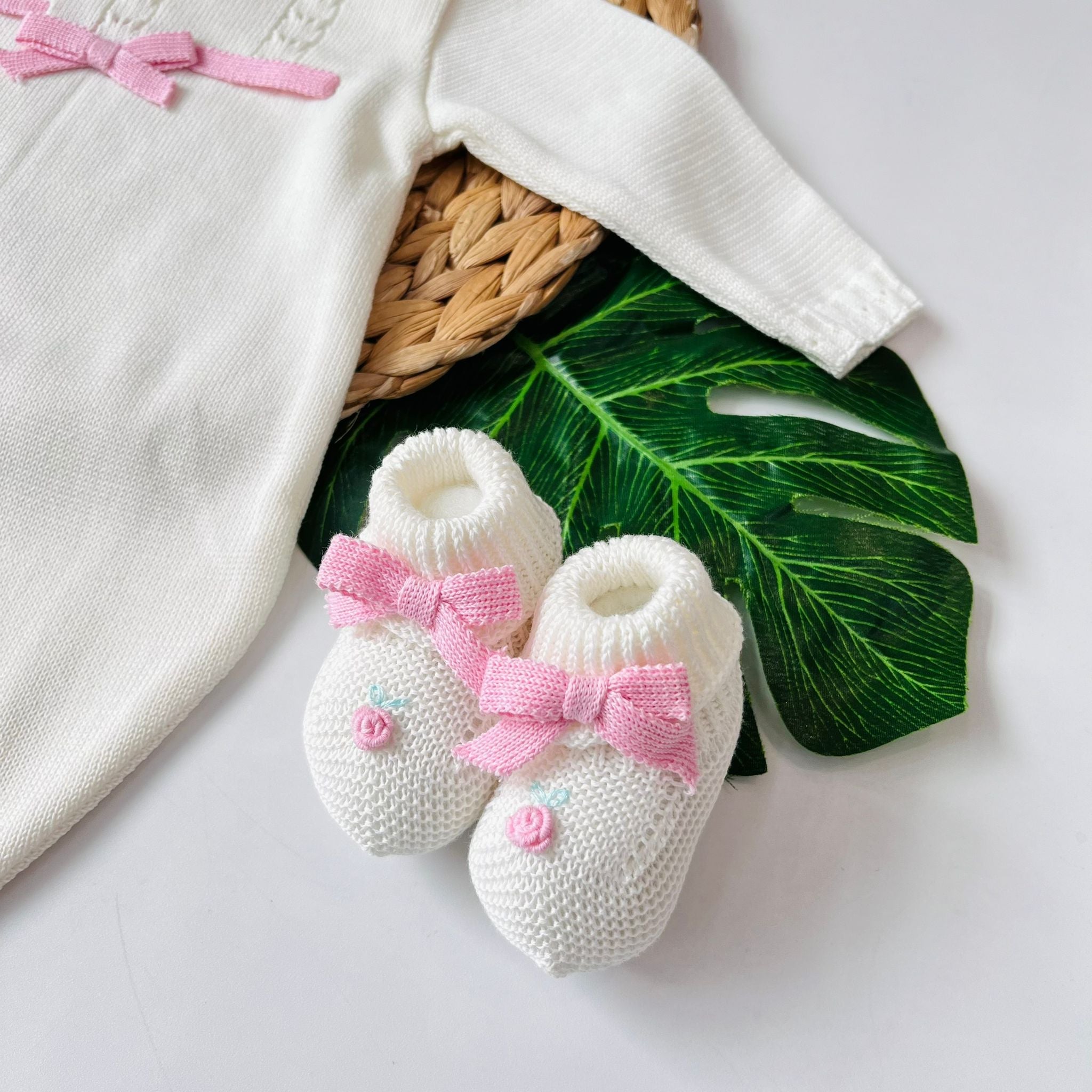 TUTINA CON PARURE 100% FILO DI COTONE PANNA - Noi da piccoli