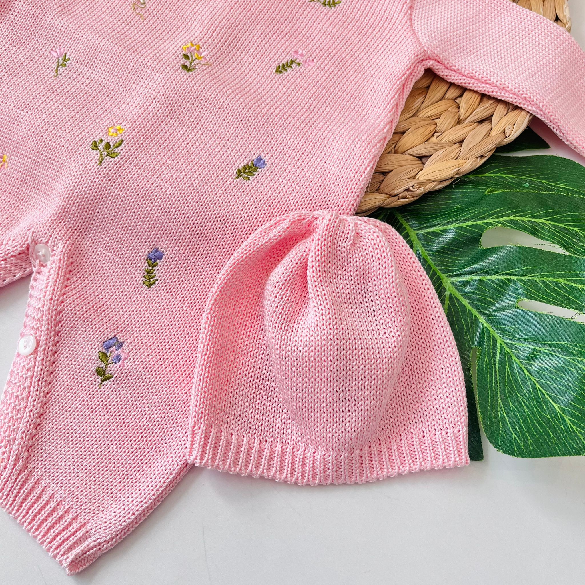 TUTINA CON PARURE 100% FILO DI COTONE ROSA - Noi da piccoli