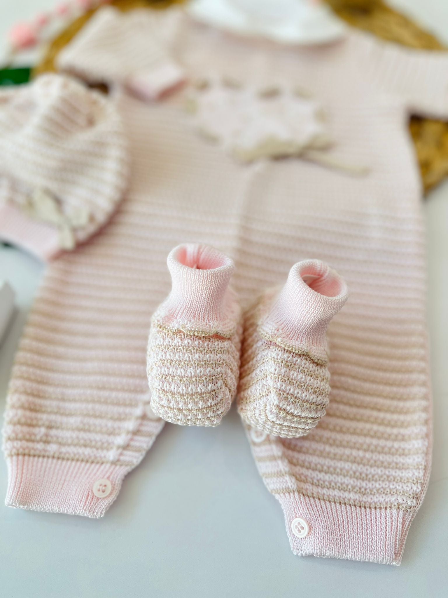 TUTINA CON PARURE 100% FILO DI COTONE ROSA SABBIA - Noi da piccoli