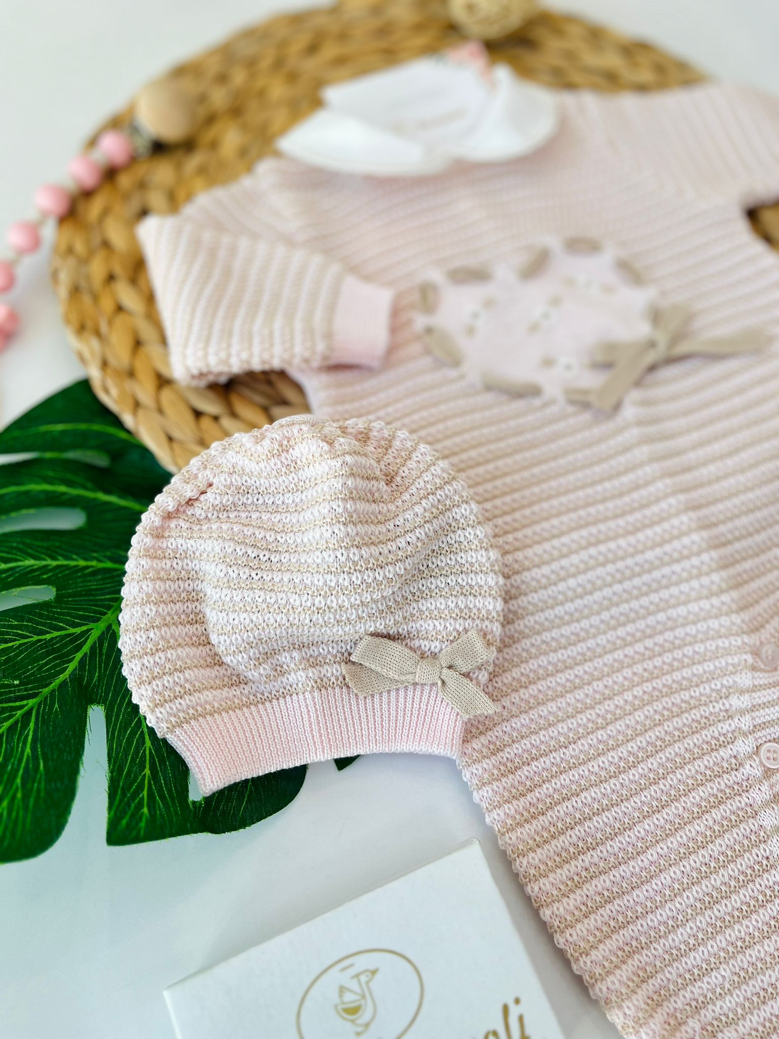 TUTINA CON PARURE 100% FILO DI COTONE ROSA SABBIA - Noi da piccoli