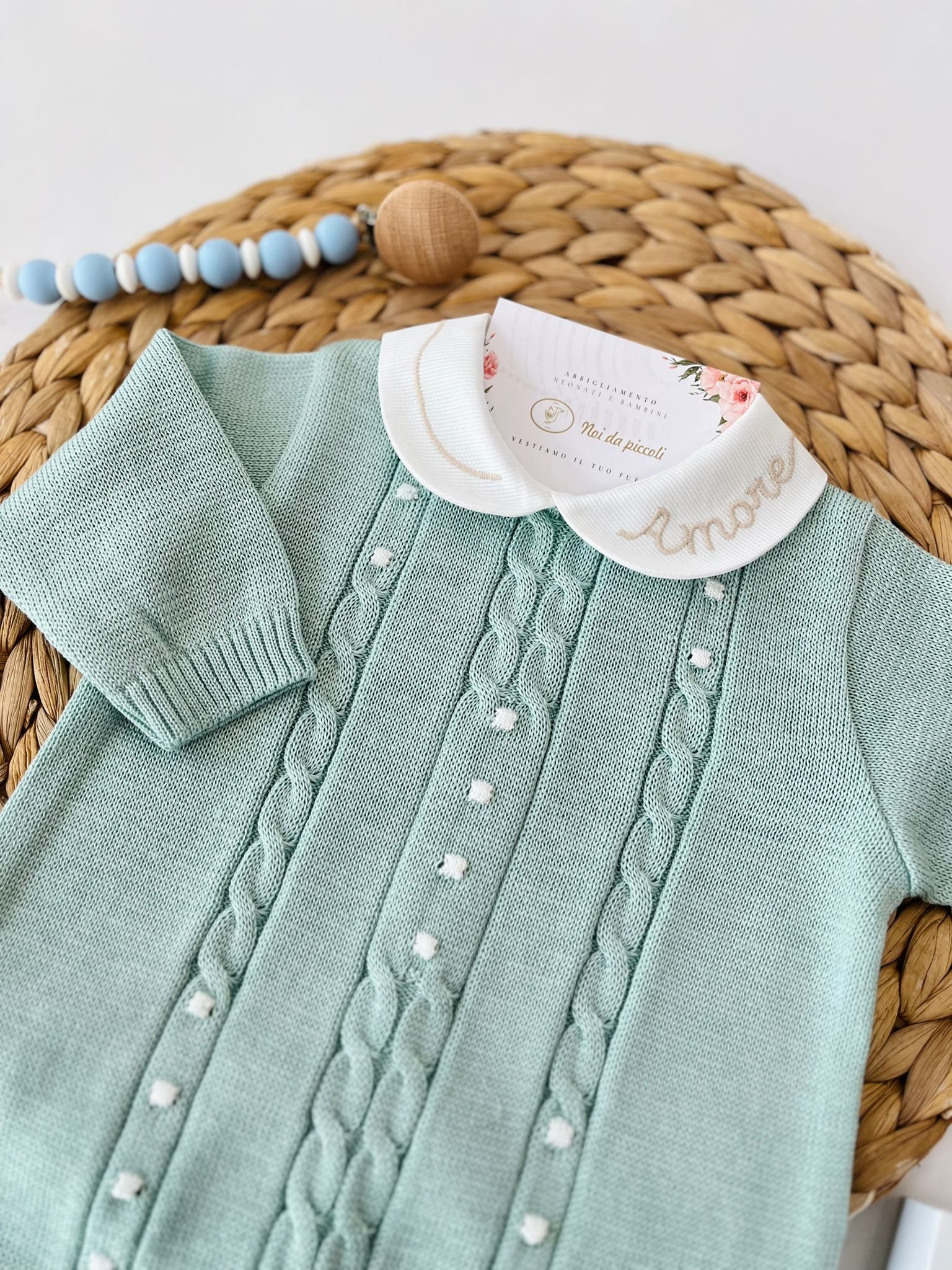 TUTINA CON PARURE 100% FILO DI COTONE VANIGLIA VERDE SALVIA - Noi da piccoli