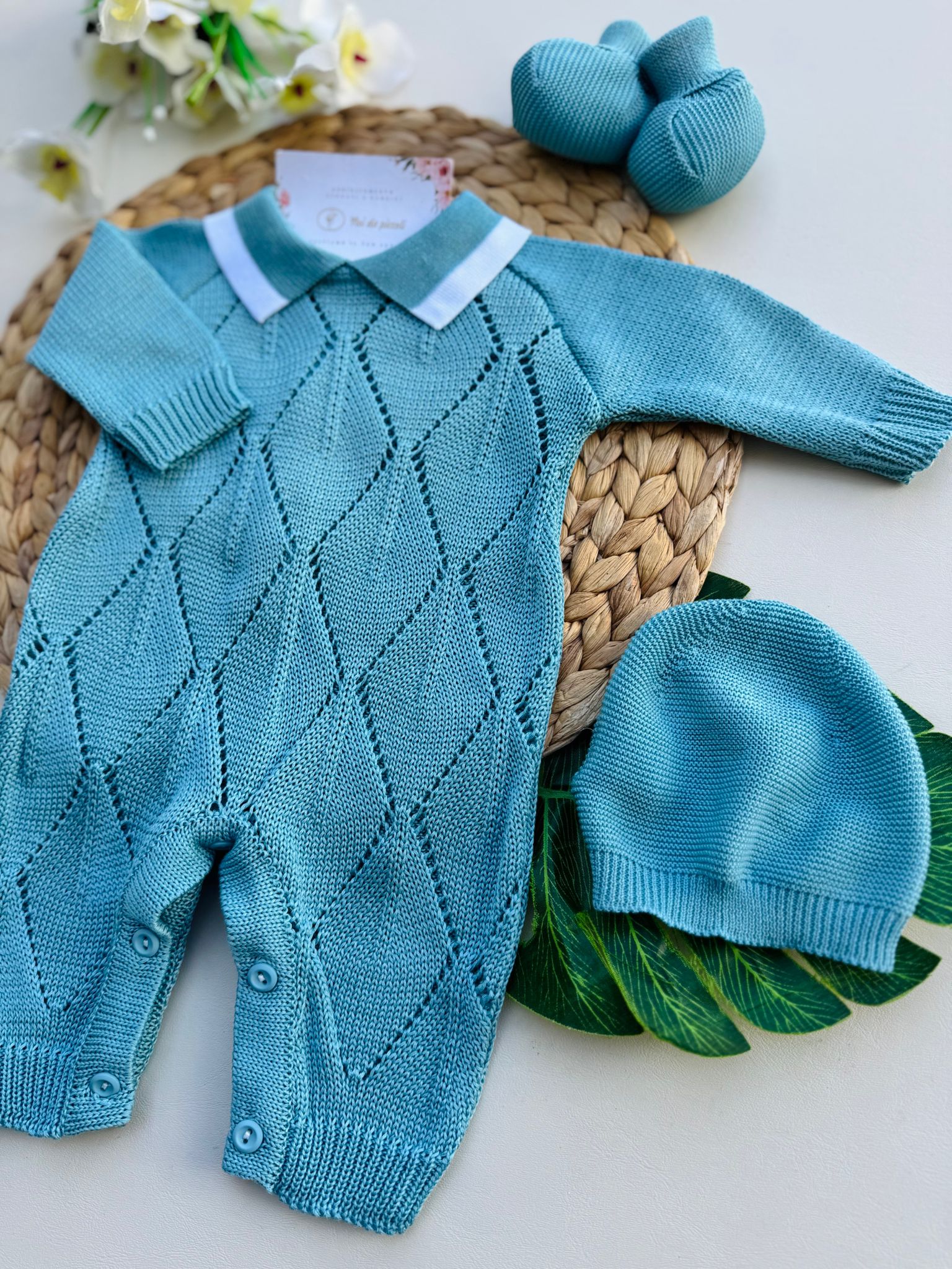 TUTINA CON PARURE 100% FILO DI COTONE VERDE - Noi da piccoli