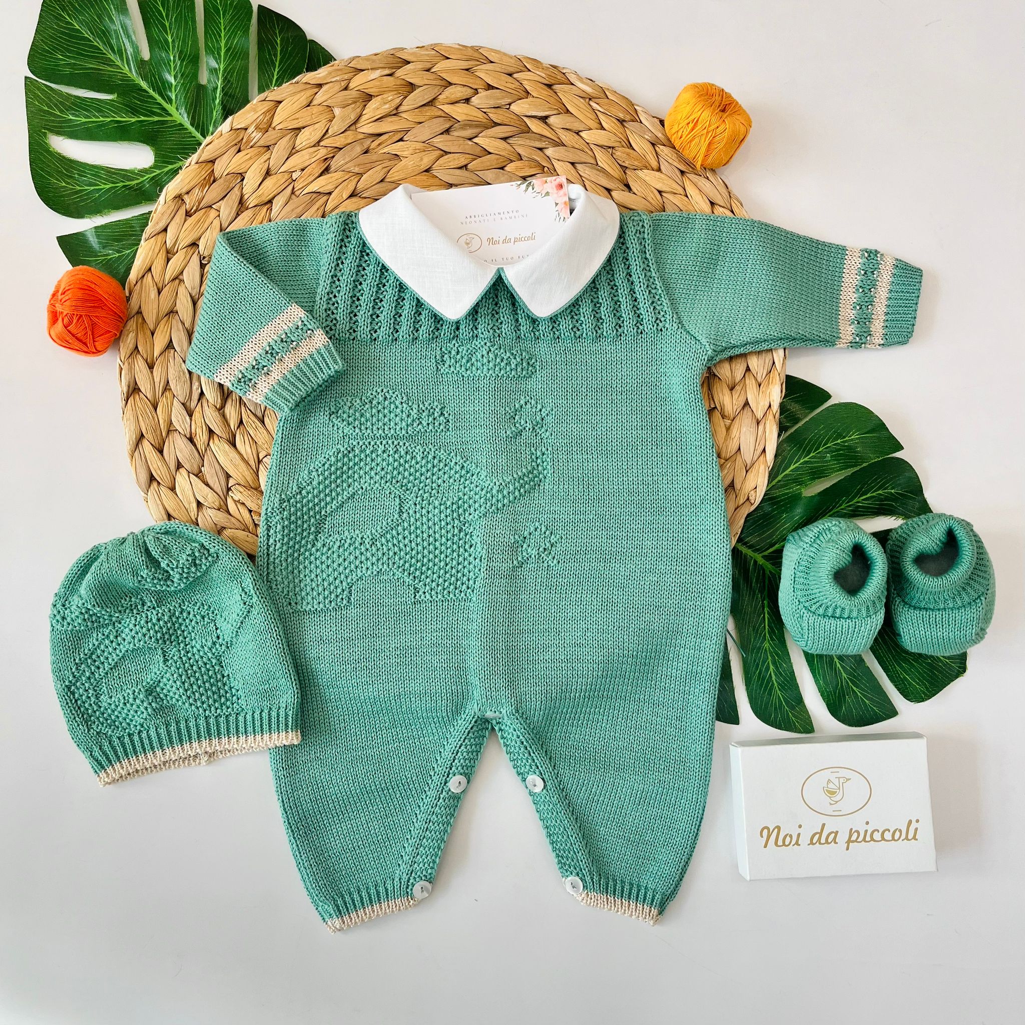 TUTINA CON PARURE 100% FILO DI COTONE VERDE - Noi da piccoli