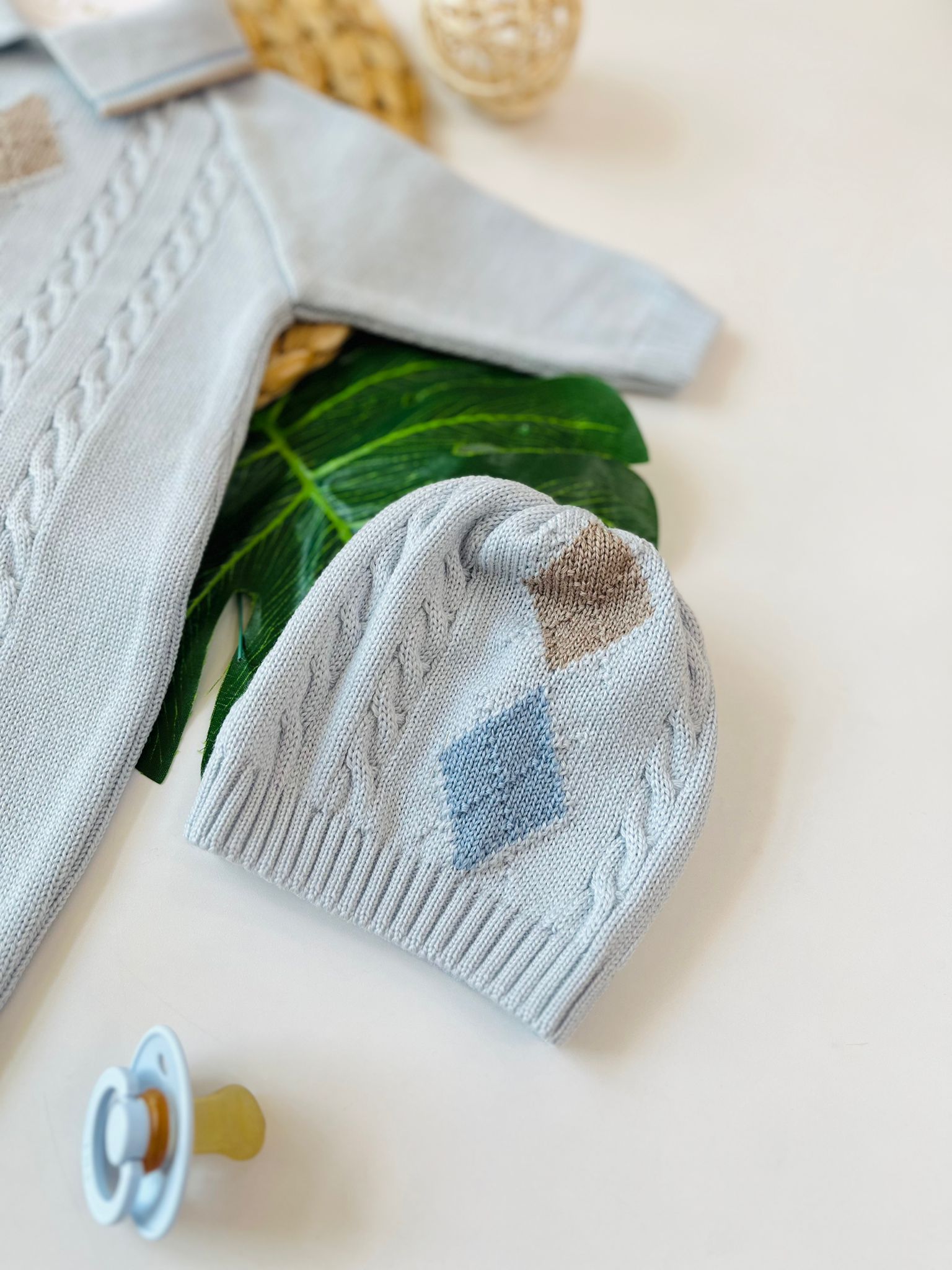 TUTINA CON PARURE 100% LANA CIELO TORTORA POLVERE - Noi da piccoli