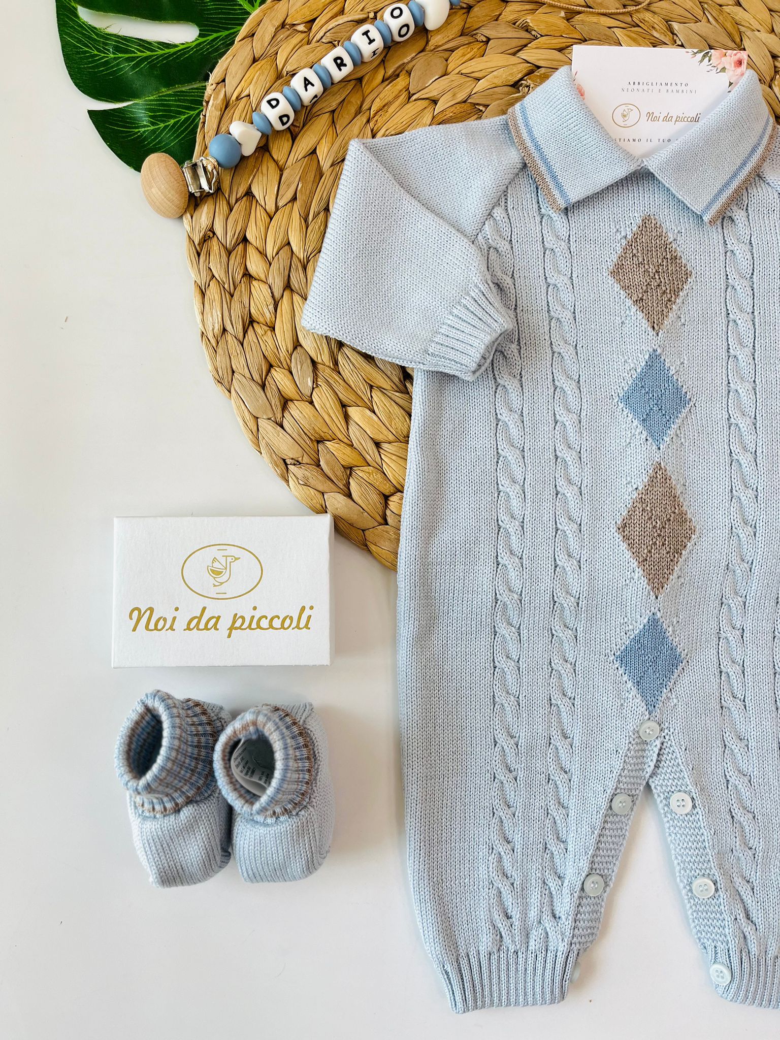 TUTINA CON PARURE 100% LANA CIELO TORTORA POLVERE - Noi da piccoli