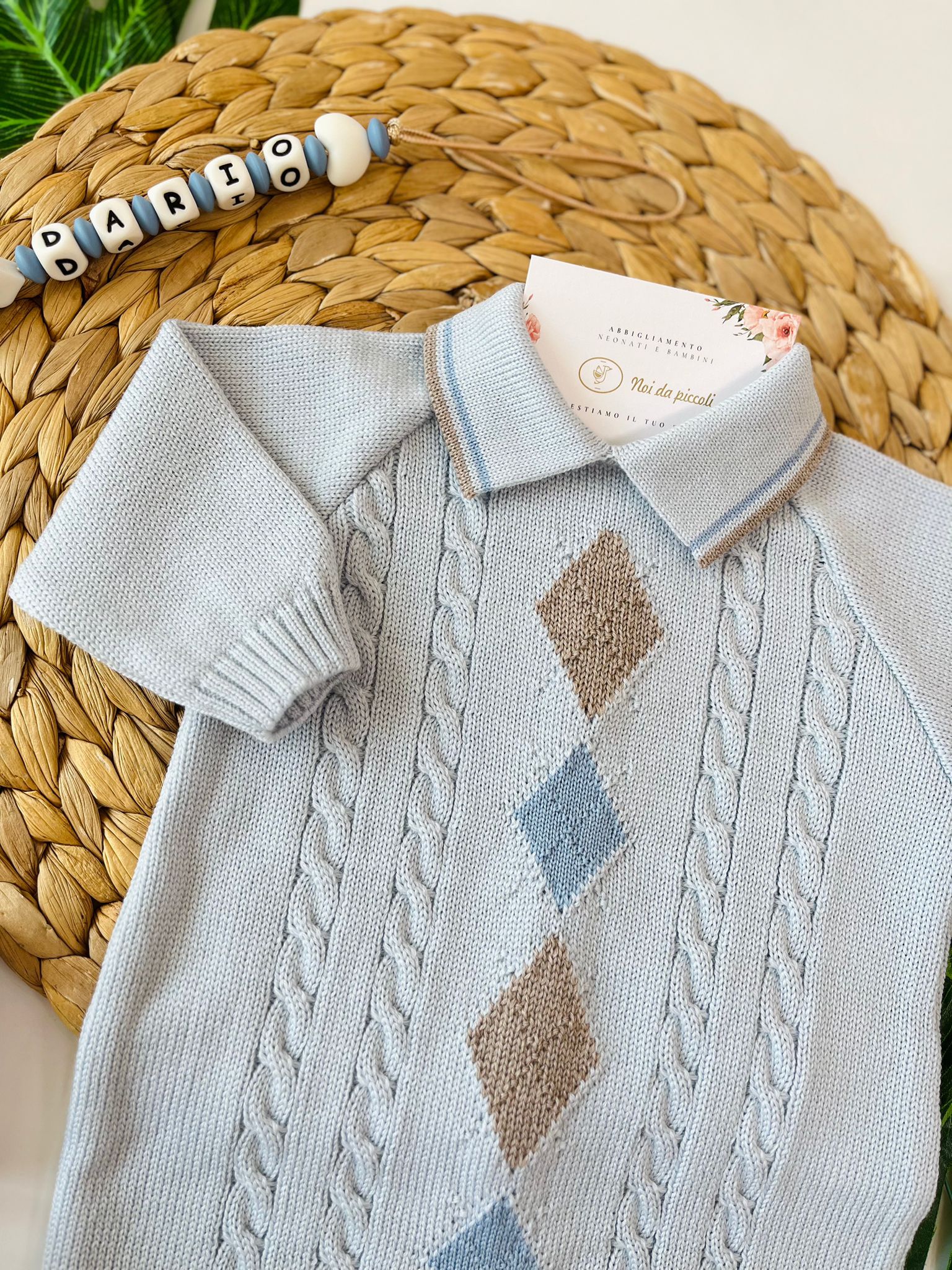 TUTINA CON PARURE 100% LANA CIELO TORTORA POLVERE - Noi da piccoli