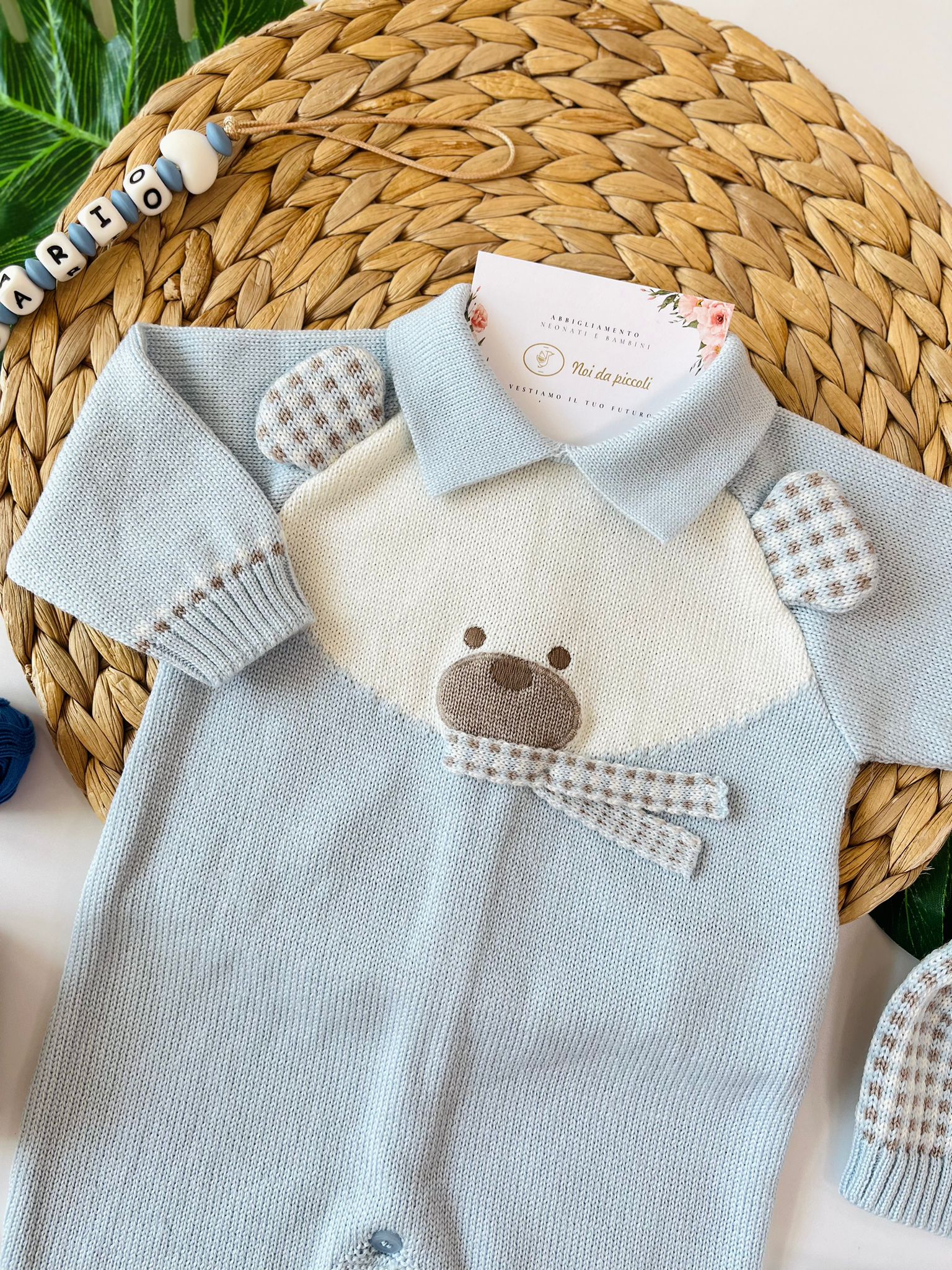 TUTINA CON PARURE 100% LANA CIELO TORTORA VANIGLIA - Noi da piccoli