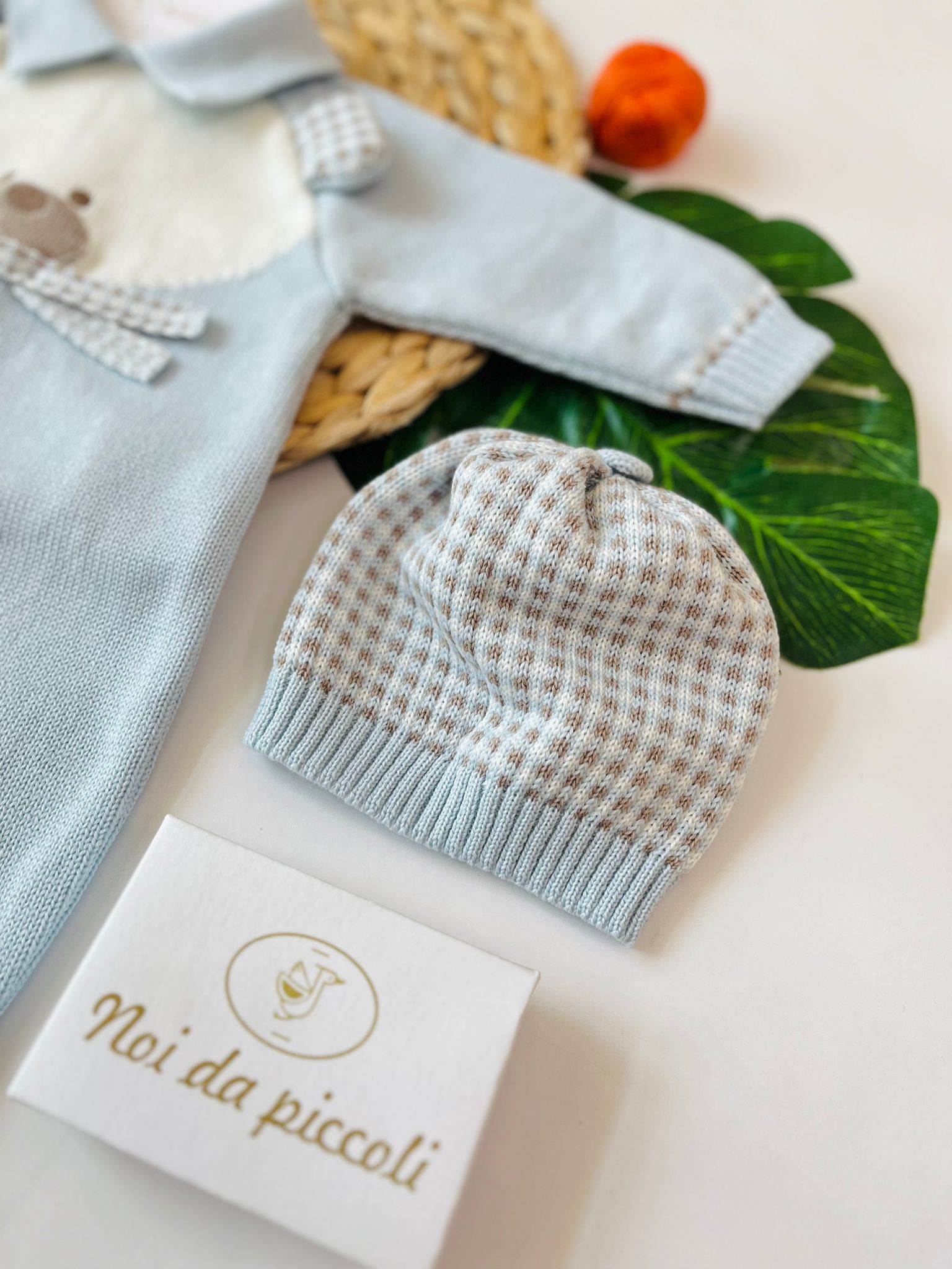 TUTINA CON PARURE 100% LANA CIELO TORTORA VANIGLIA - Noi da piccoli