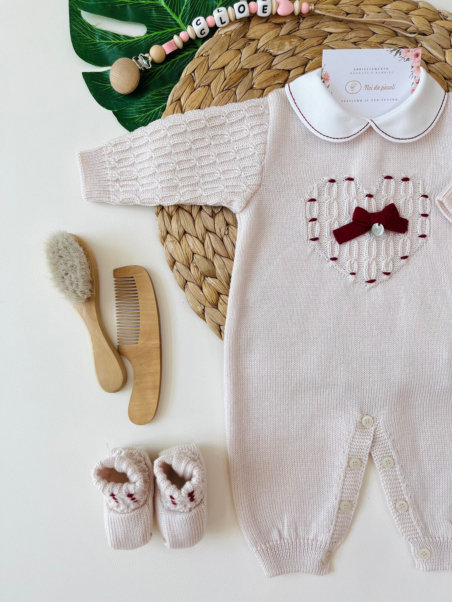 TUTINA CON PARURE 100% LANA NATURALBIO BORDEAUX - Noi da piccoli