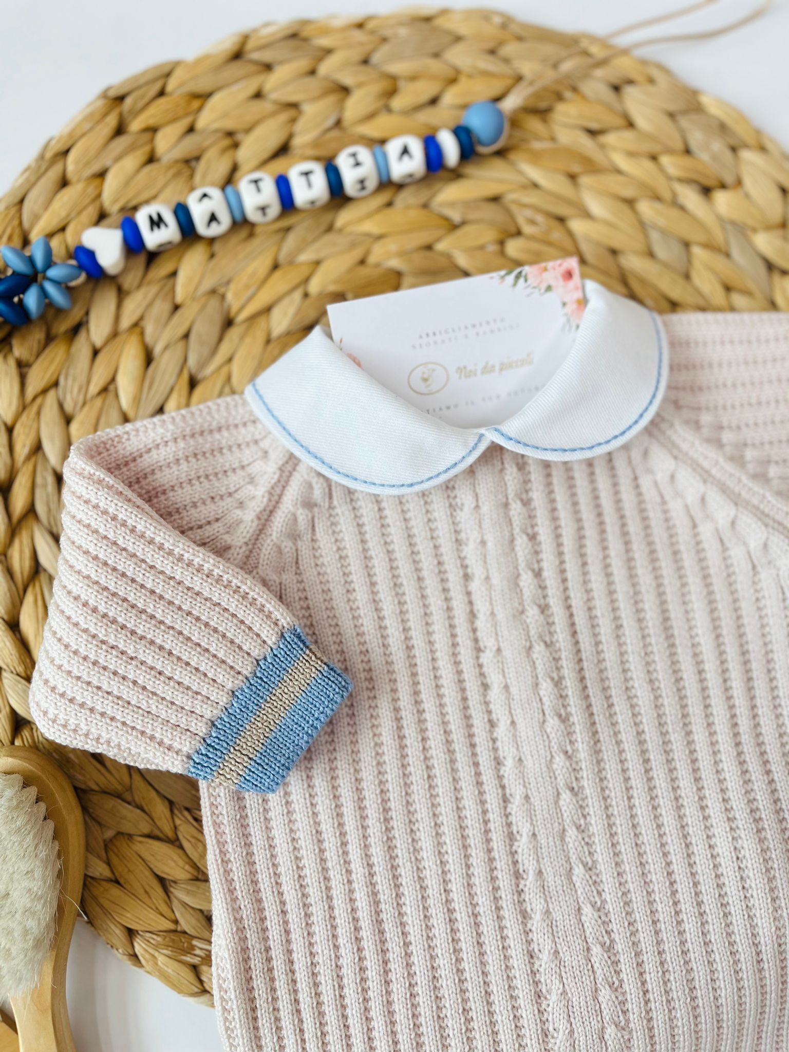 TUTINA CON PARURE 100% LANA NATURALBIO CIELO POLVERE - Noi da piccoli