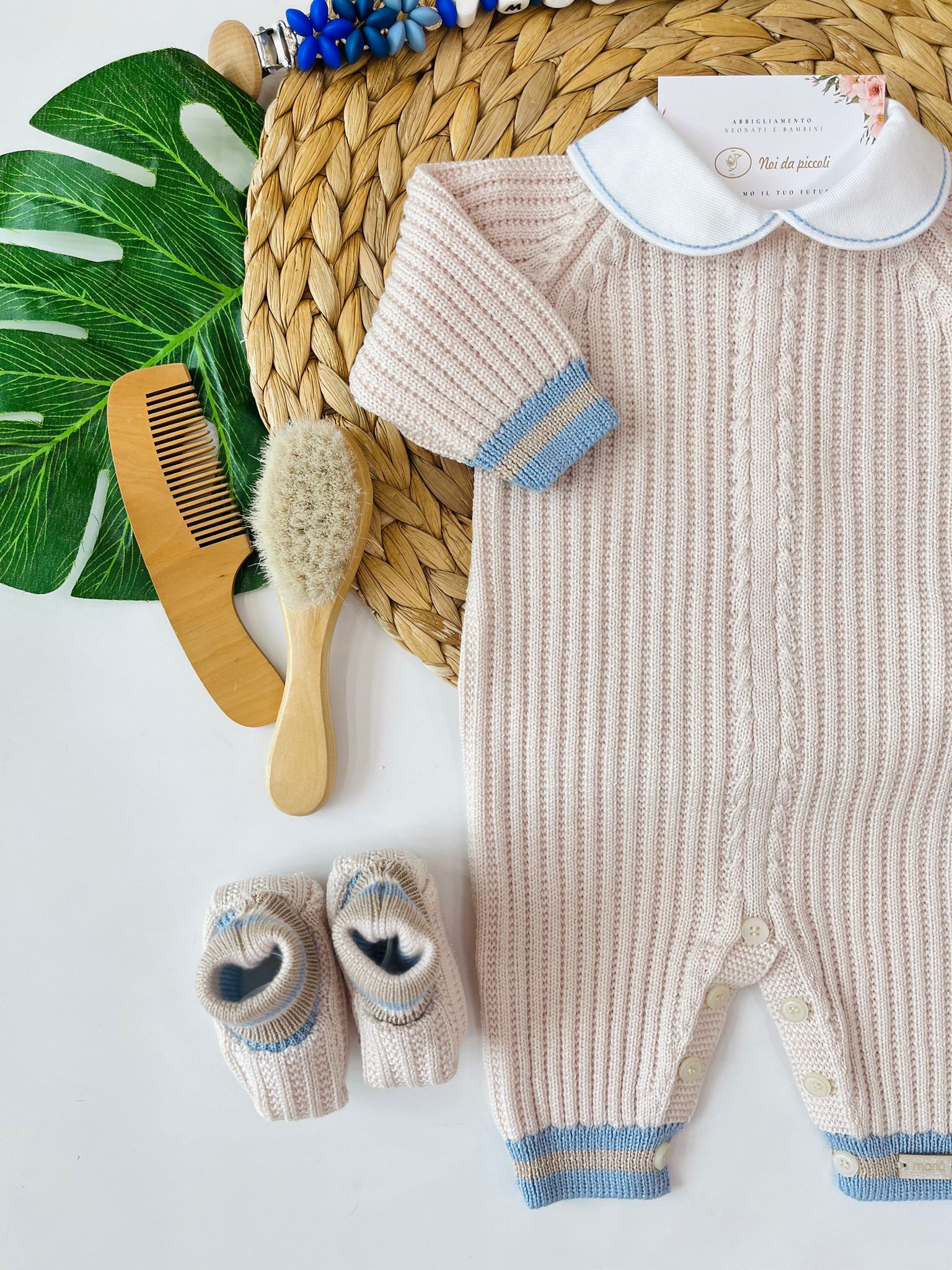 TUTINA CON PARURE 100% LANA NATURALBIO CIELO POLVERE - Noi da piccoli