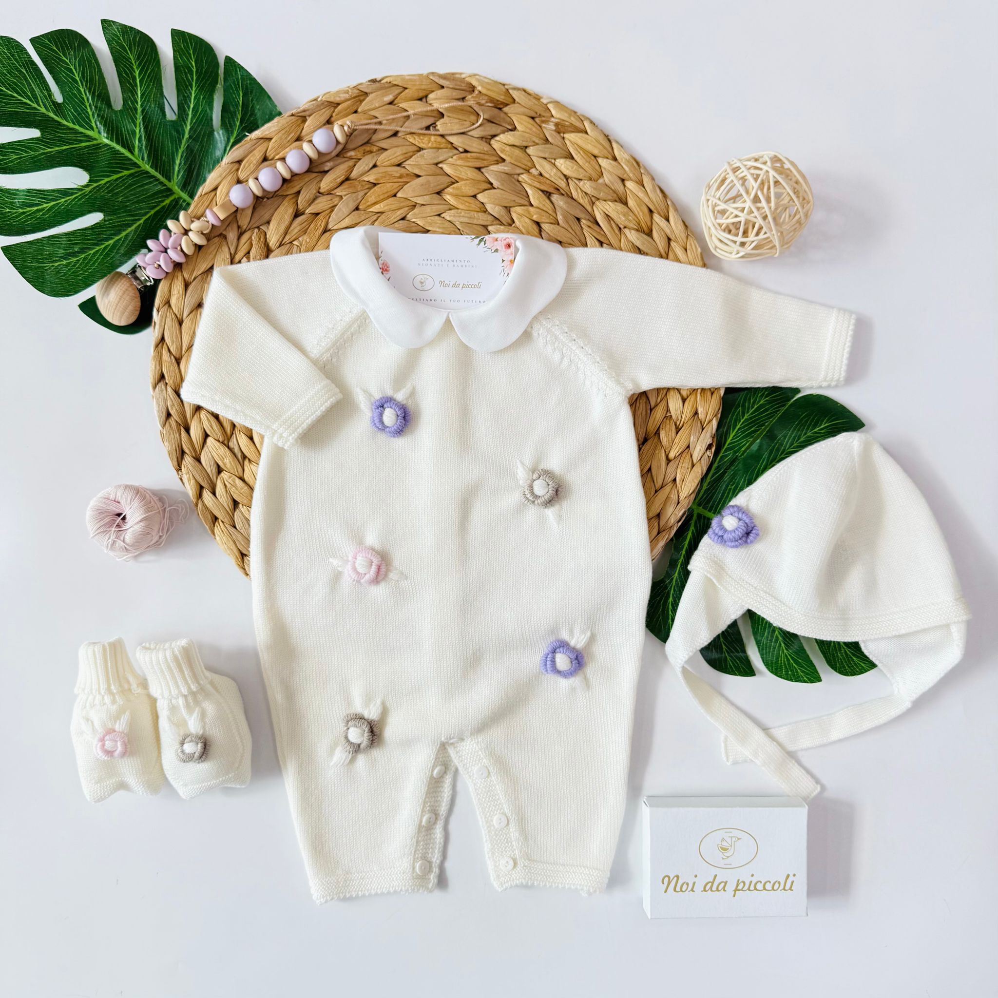 TUTINA CON PARURE 100% LANA PANNA - Noi da piccoli