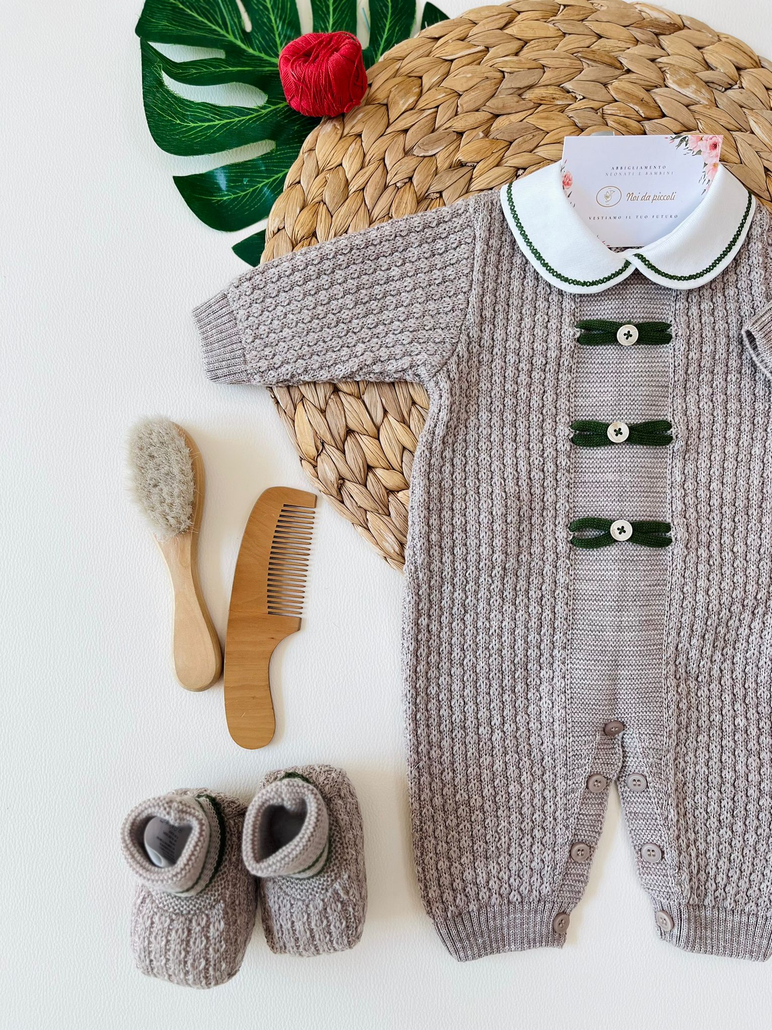 TUTINA CON PARURE 100% LANA TORTORA VERDE OLIVA - Noi da piccoli