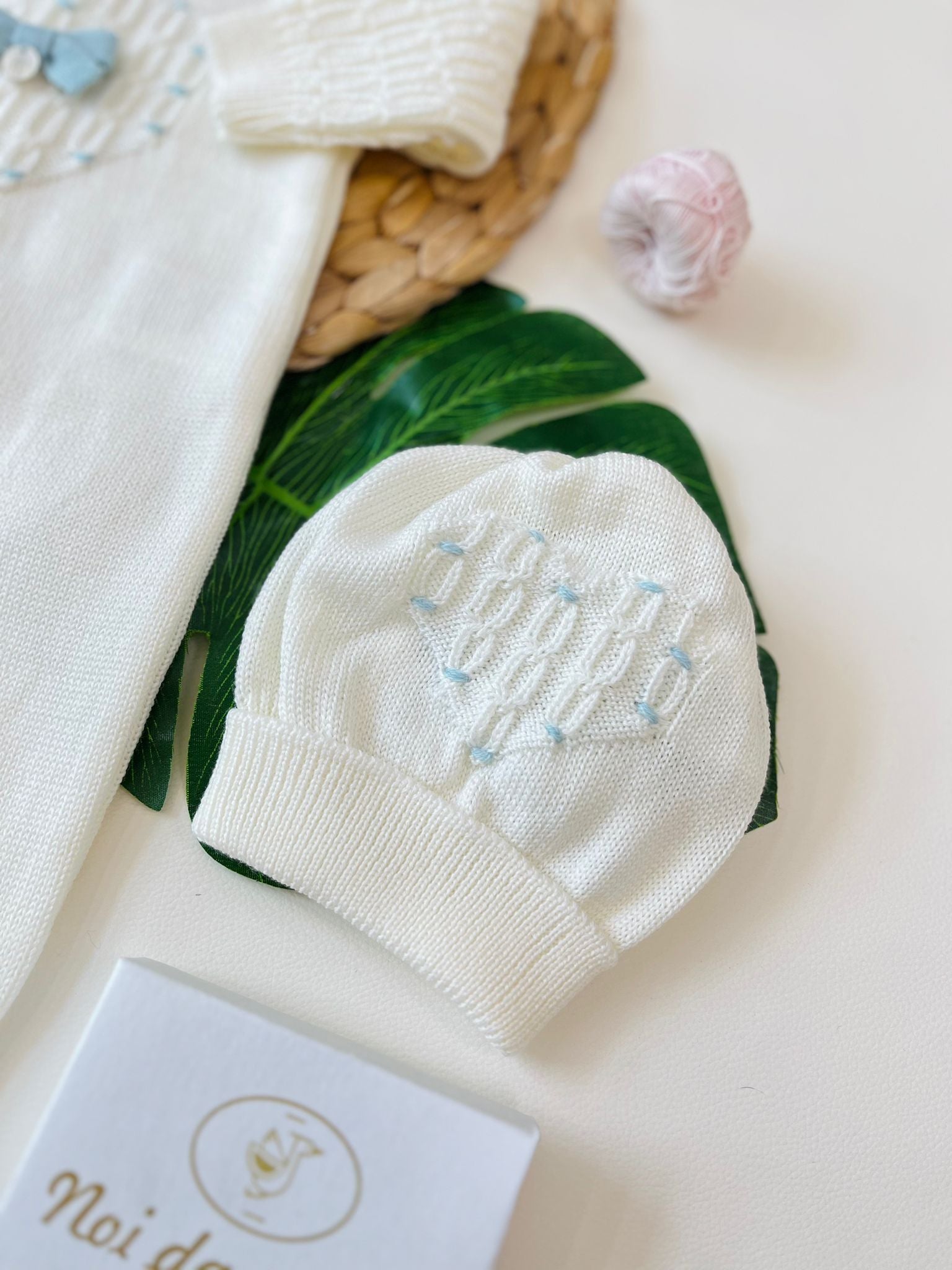 TUTINA CON PARURE 100% LANA VANIGLIA ACQUA MARINA - Noi da piccoli