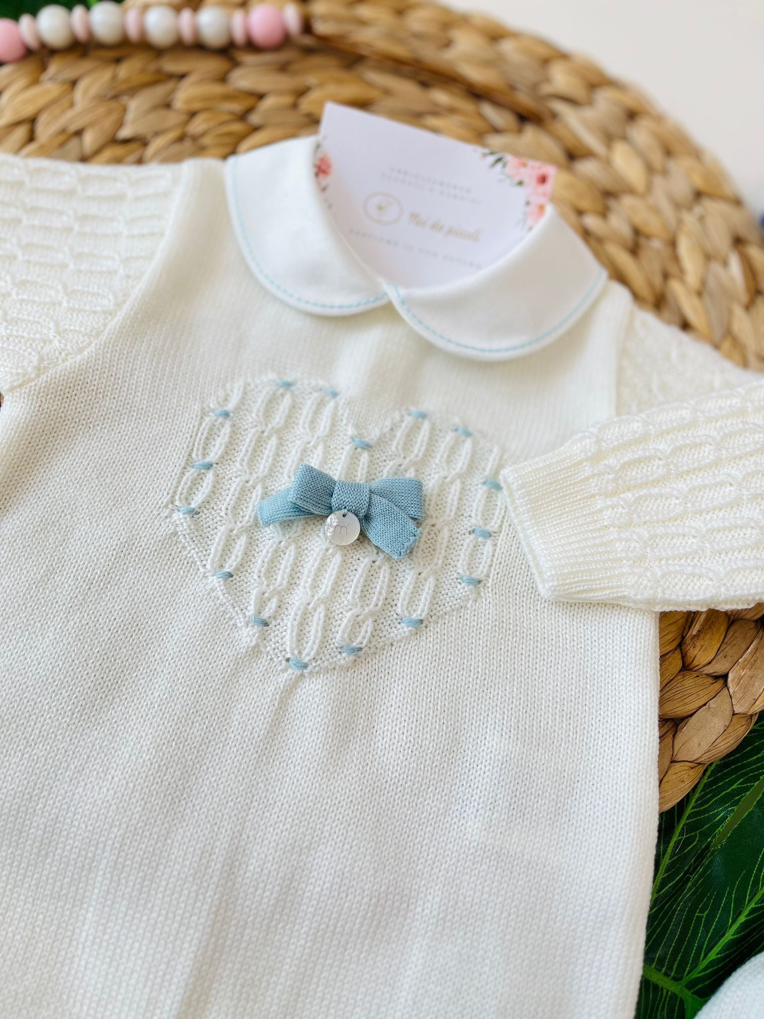 TUTINA CON PARURE 100% LANA VANIGLIA ACQUA MARINA - Noi da piccoli