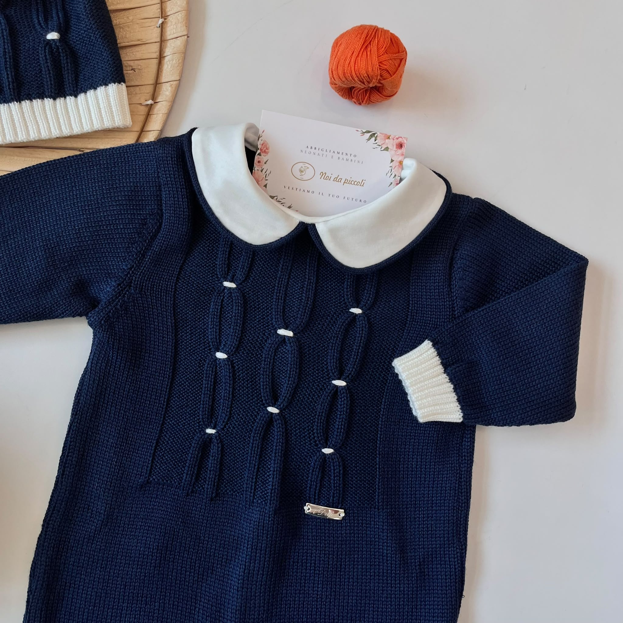 TUTINA CON PARURE 100% PURA LANA MERINO EXTRAFINE BLU - Noi da piccoli