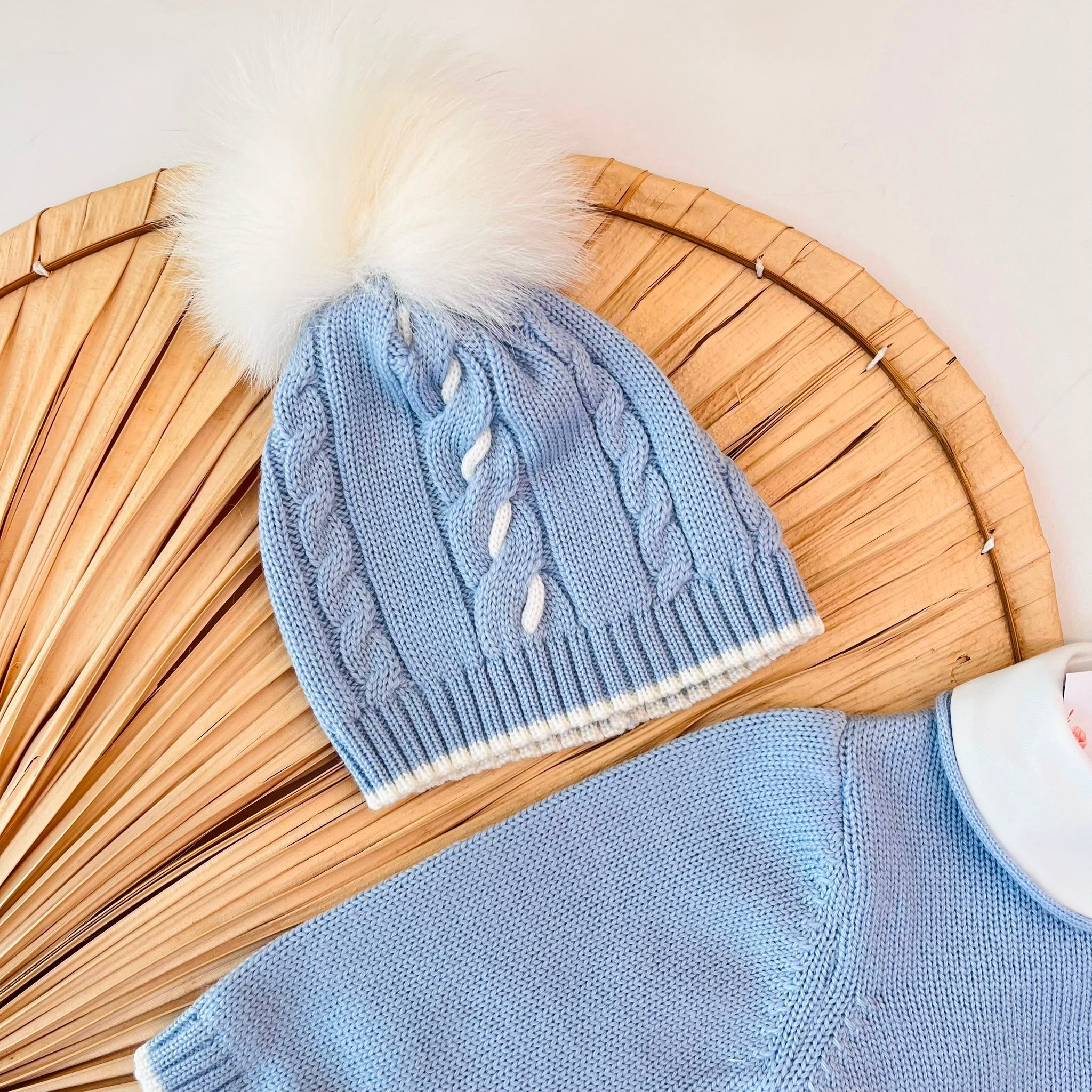 TUTINA CON PARURE 100% PURA LANA MERINO EXTRAFINE CIELO - Noi da piccoli